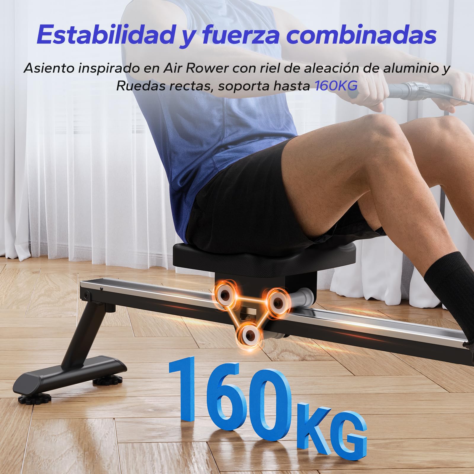 MERACH Remo de Agua para Casa, Máquina de Remo con Resistencia al Agua de 15 L, Conectividad Bluetooth y App, Soporte para iPad, Asiento Ergonómico