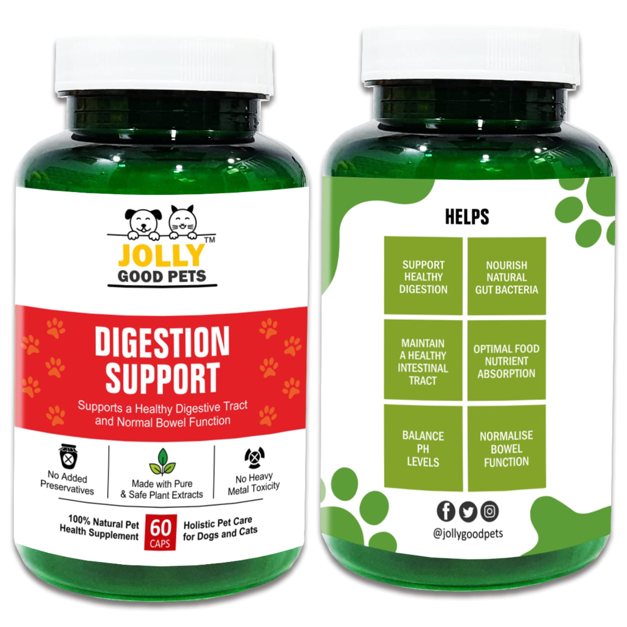 Jolly Good Pets Digestion Support Supplements for Dogs & Cats I 100% Plant-Based I Normalizes Gut & Bowel Health I 60 Capsules (B0B7GPTCBR) Amazon Price History, Amazon Price Tracker