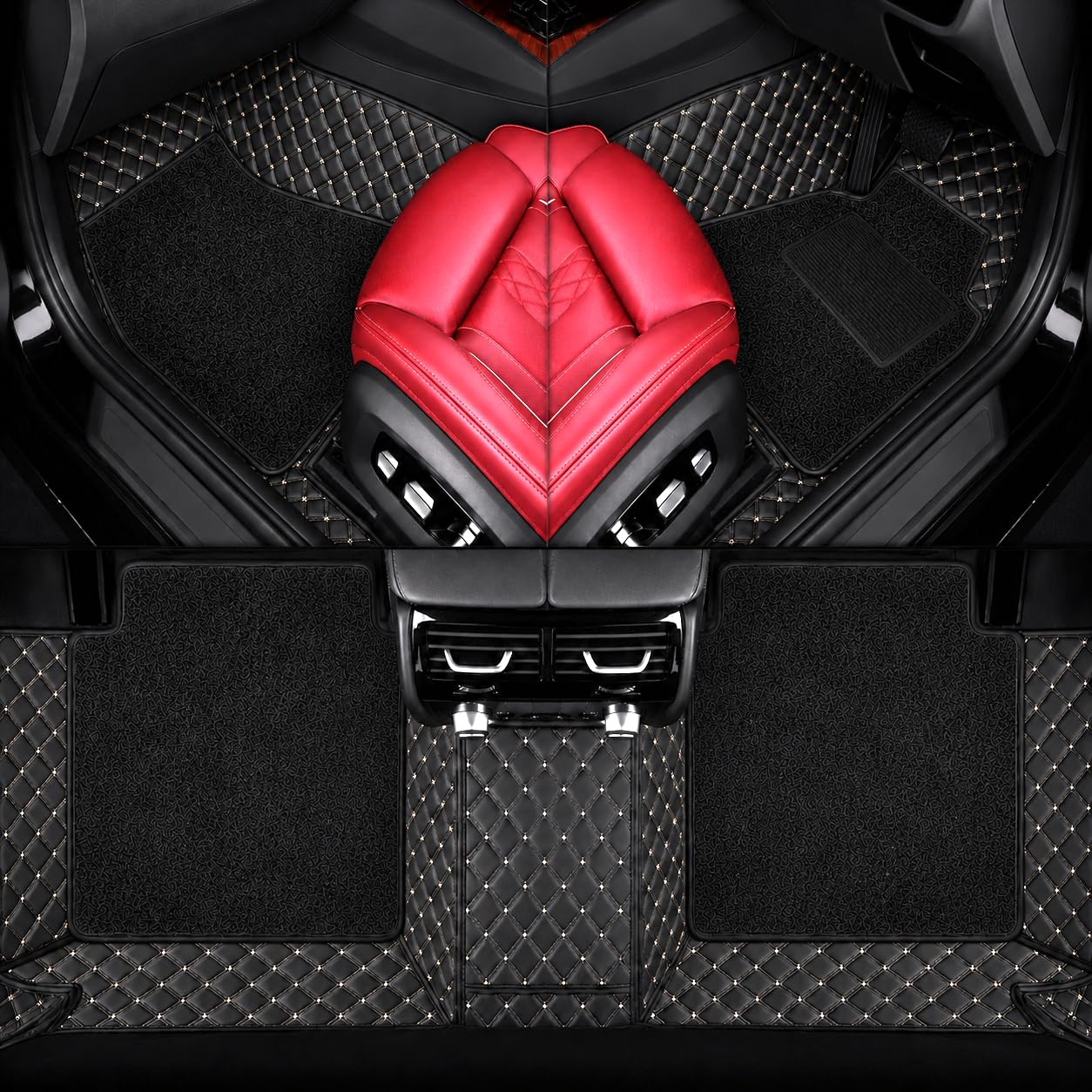AutoClow Premium 7D Car Mat Full Set for Toyota Etios || Luxury Leather Dual-Stitch Full Set 7D Car Floor Mat || 100% Waterproof || Color : Black-Silver (Design-1)
