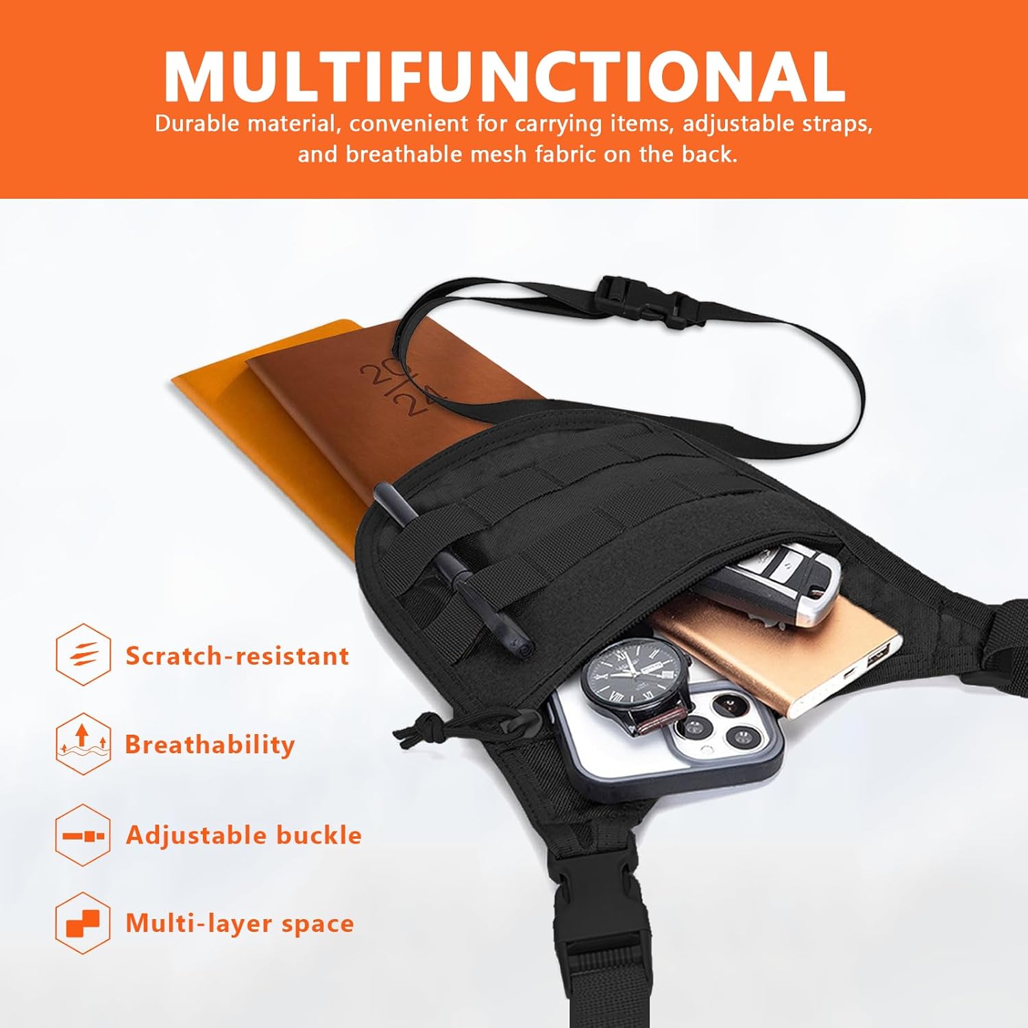 Underarm Shoulder Bag Adjustable Hidden Crossbody Belt Pouch for Outdoor Tools Travel (Sling Bag)