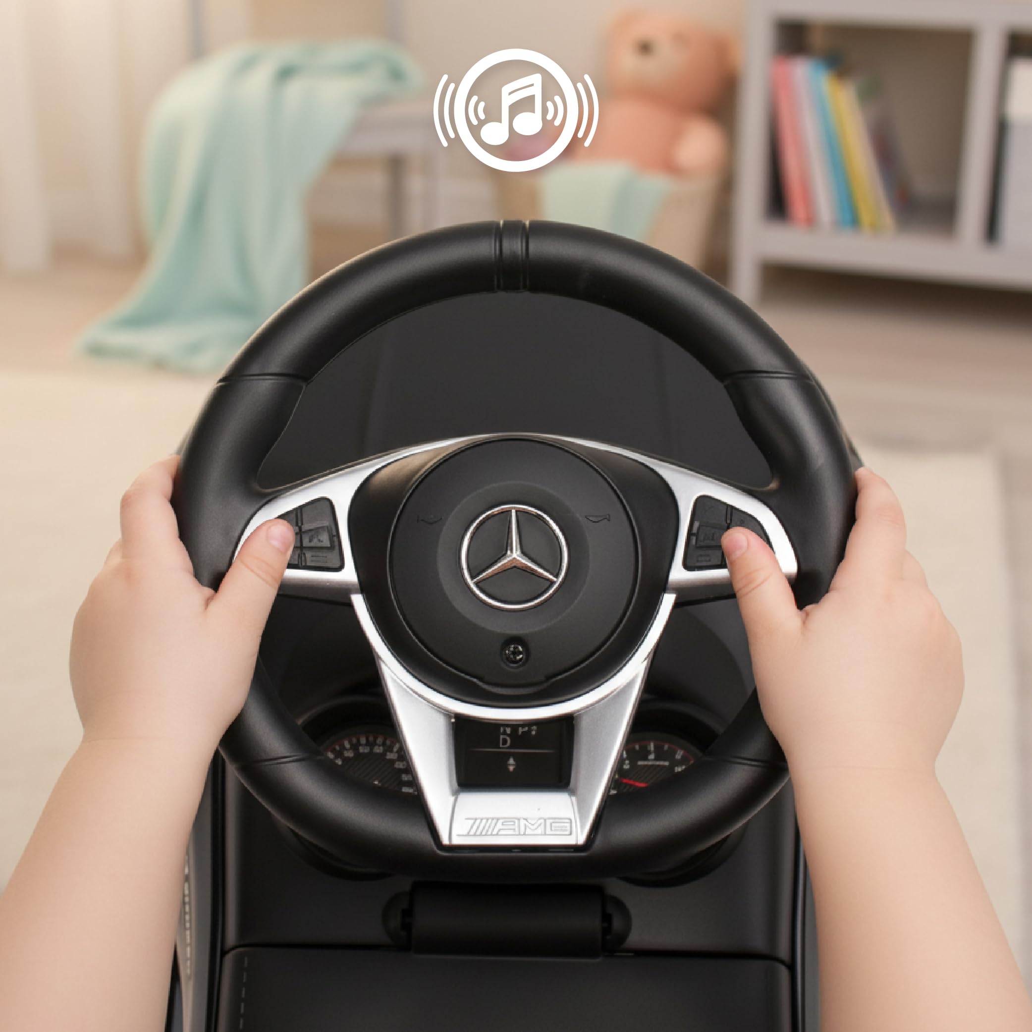 Porteur Enfant 1 an Mercedes AMG C63 Coupe S voiturette, Interactive avec klaxon et Sons de Moteur Push Car (Noir)