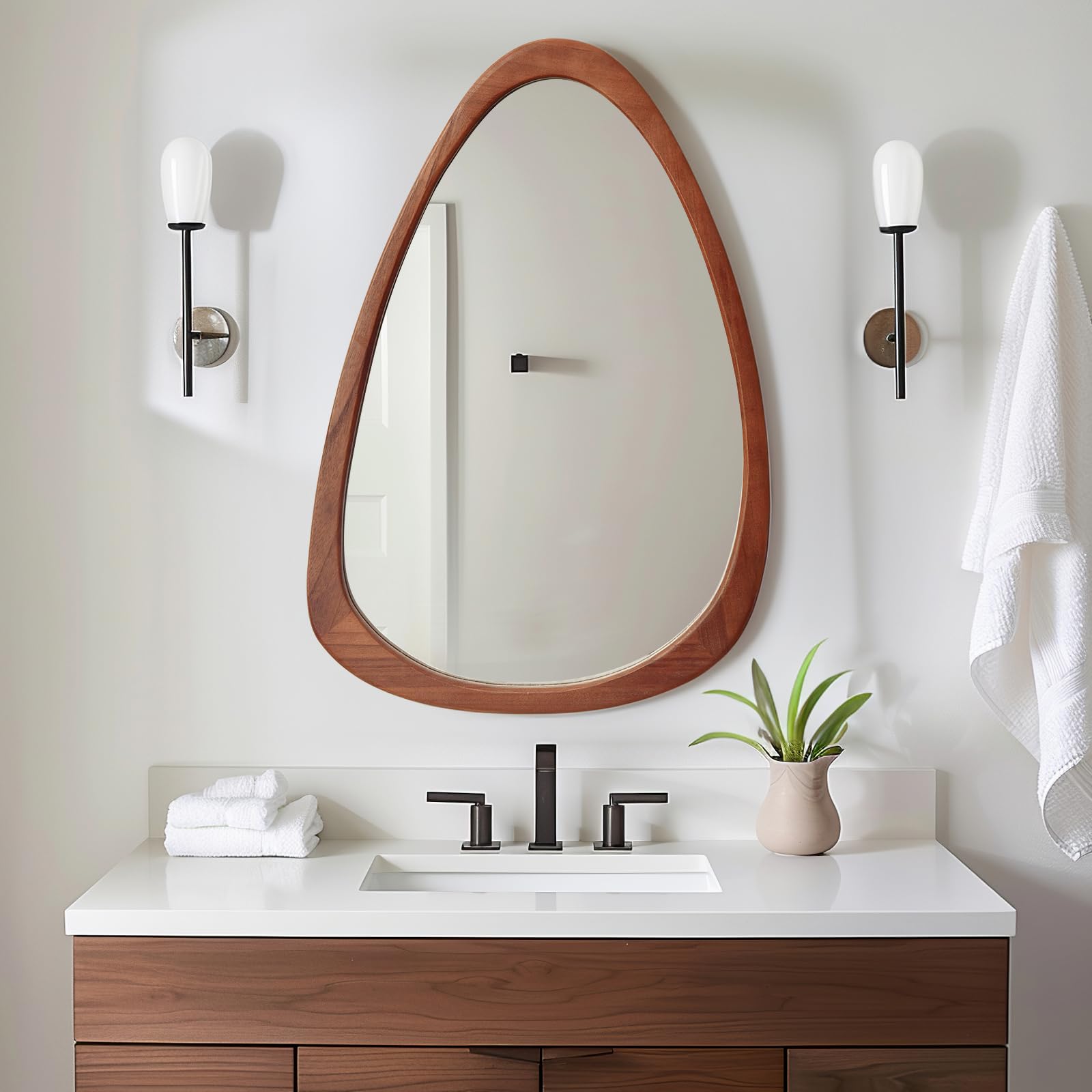 Gumcoly Espejo Asimetrico Pared, Espejo Irregular, Espejo Madera Pared, Espejo Pared Grande, 50 * 76CM Espejo Decorativo Pared, Espejo recibidor Entrada Marrón