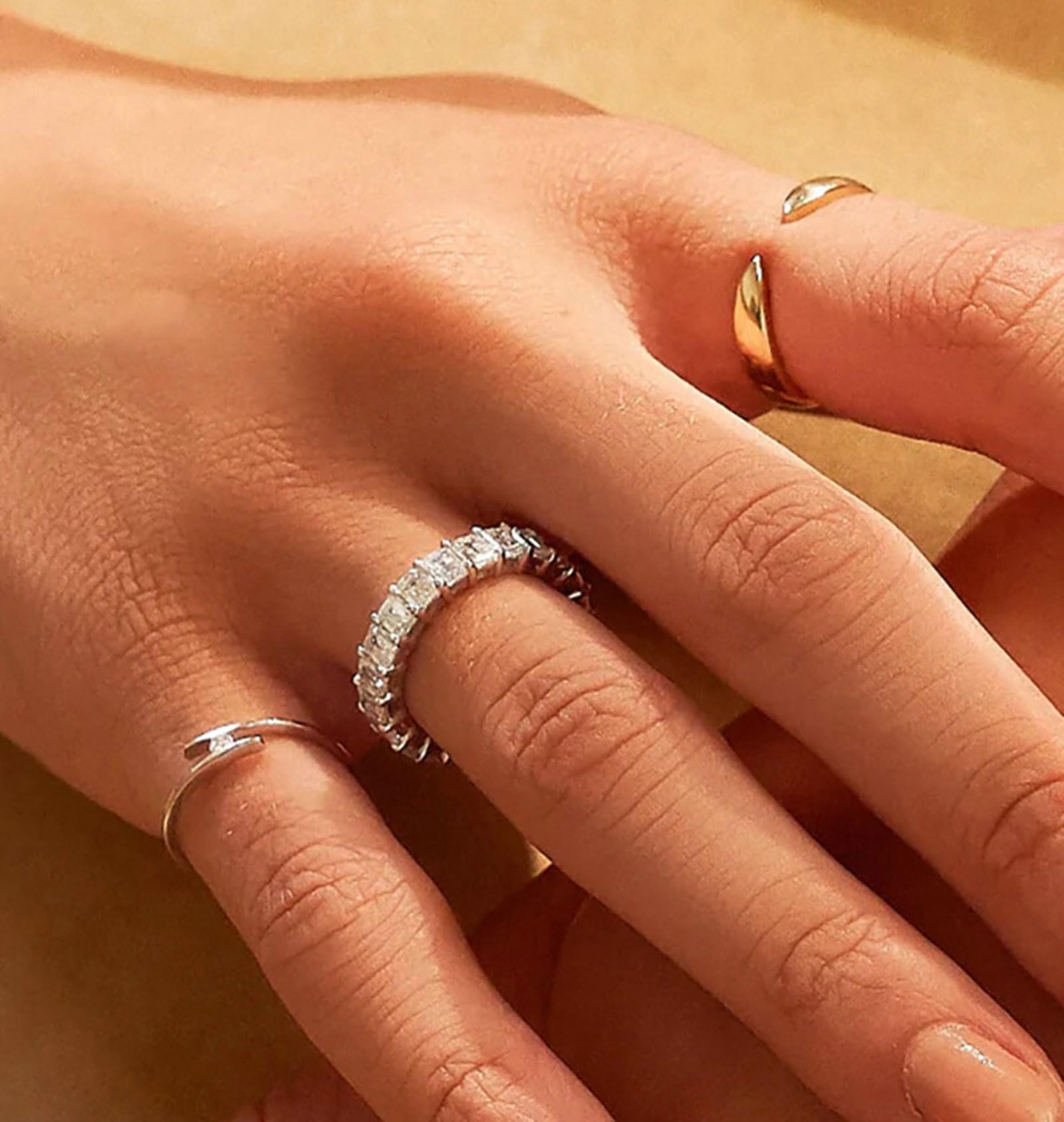 Anillo de compromiso de oro amarillo de 9 K/14 K, anillo ajustable para parejas para mujer