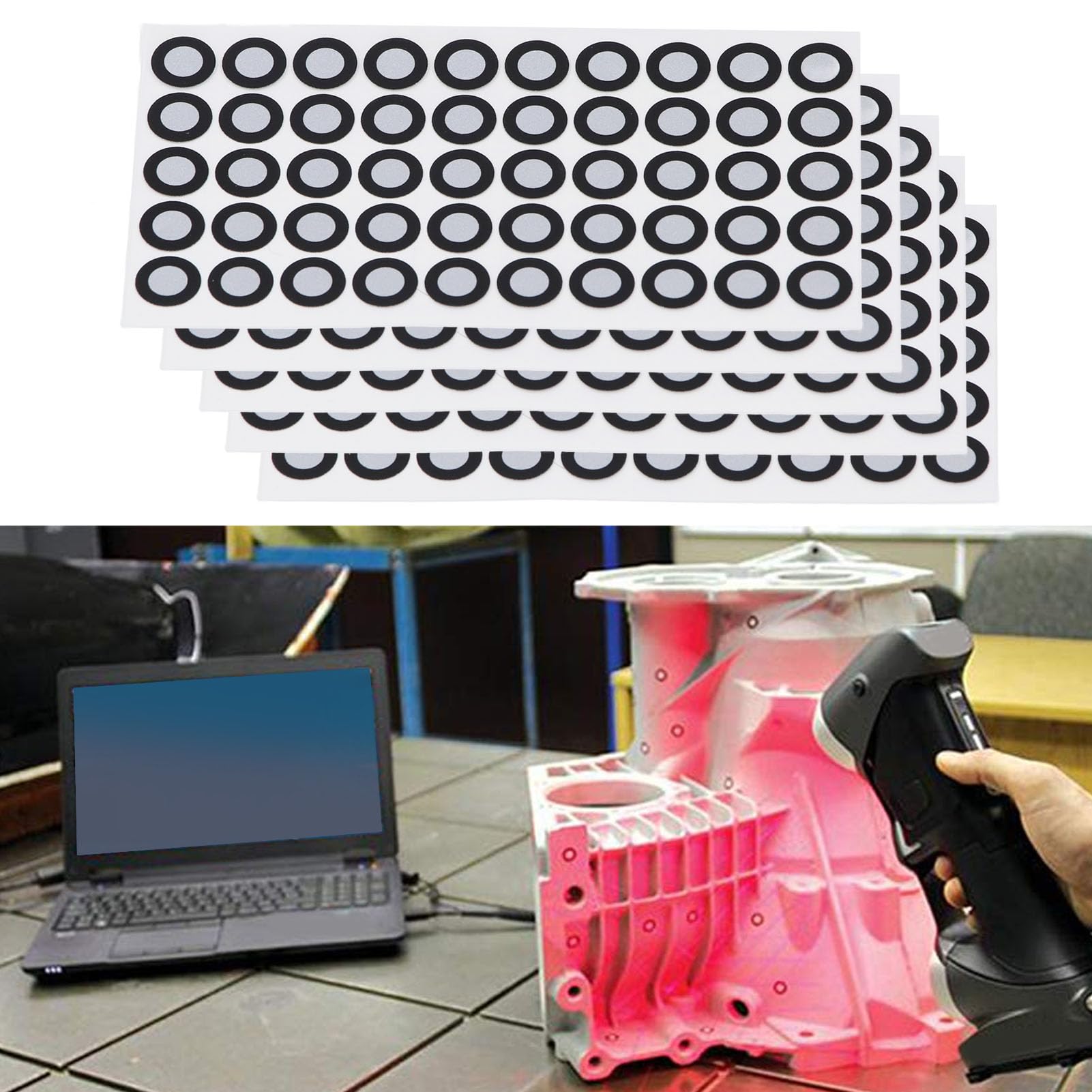 Marcatori Adesivi Per Scansione 3D - 15 Fogli Da 50 Pezzi - Diametro 6/10 Mm - Target Riflettenti Per Analisi Precisione - Foto 11