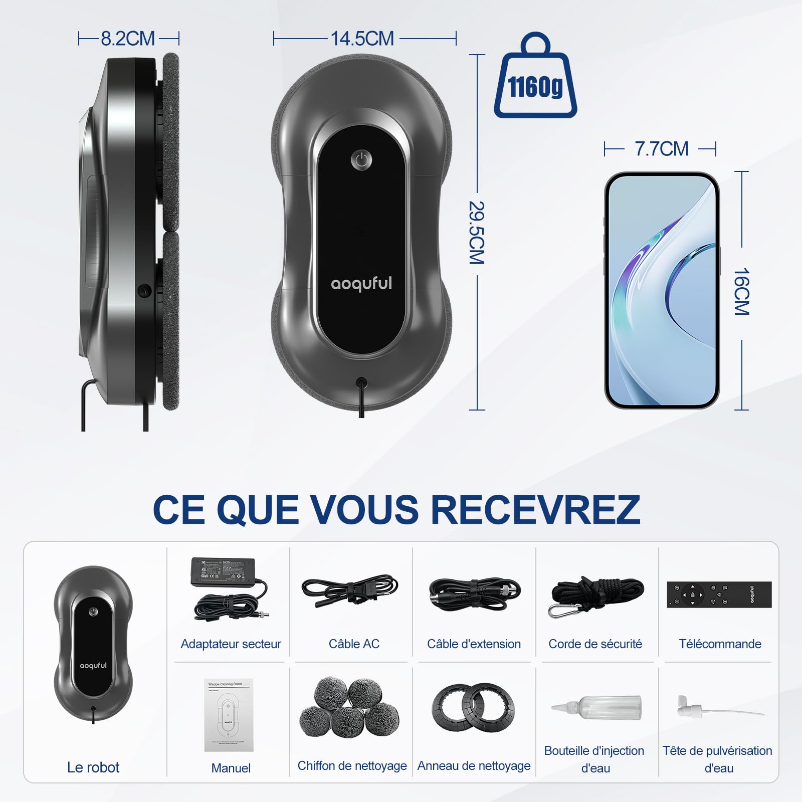 Robot Laveur de vitre IA Double pulvérisation avec Application