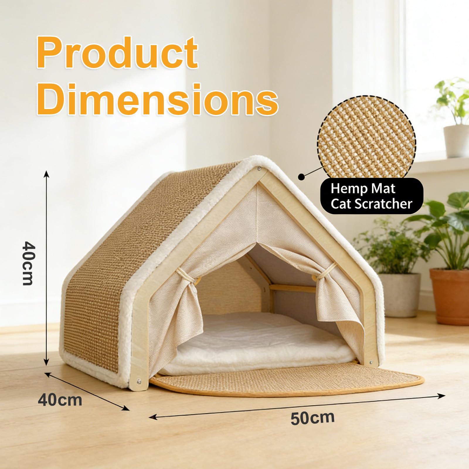 3-in-1 Gemütliches Katzenhaus Sisal mit Holzrahmen