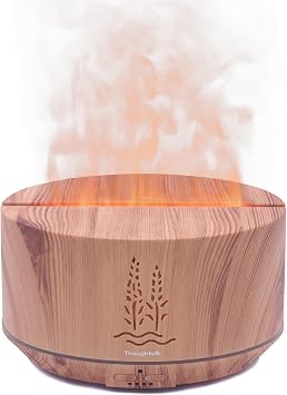 500ML Flame Oil Diffuser Wood Grain Cold Mist Ultrasonic Aroma Humidifier