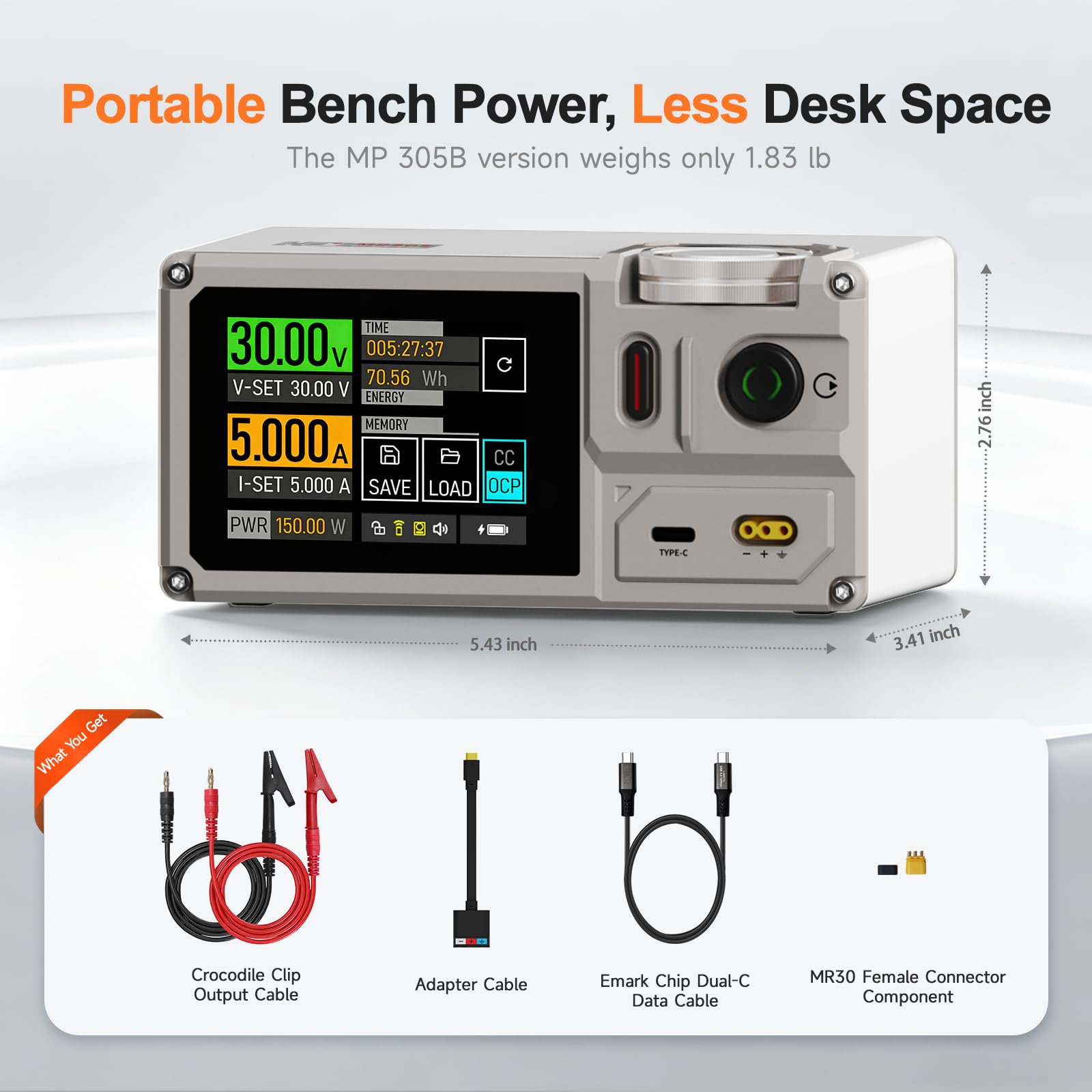 ISDT Bloc d'alimentation de laboratoire MP305B (0-30 V, 0-5 A), alimentation CC réglable avec LED à 4 chiffres, prend en charge le bouton d'encodeur / stockage de données, bloc d'alimentation linéaire