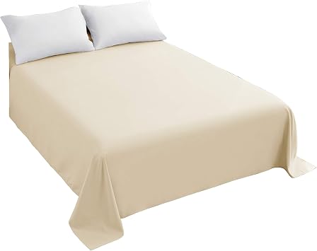 Sfoothome Top Sheet Only - King Size Extra Soft Brushed Microfiber Flat Sheet, Machine Washable Wrinkle Free Beige, King