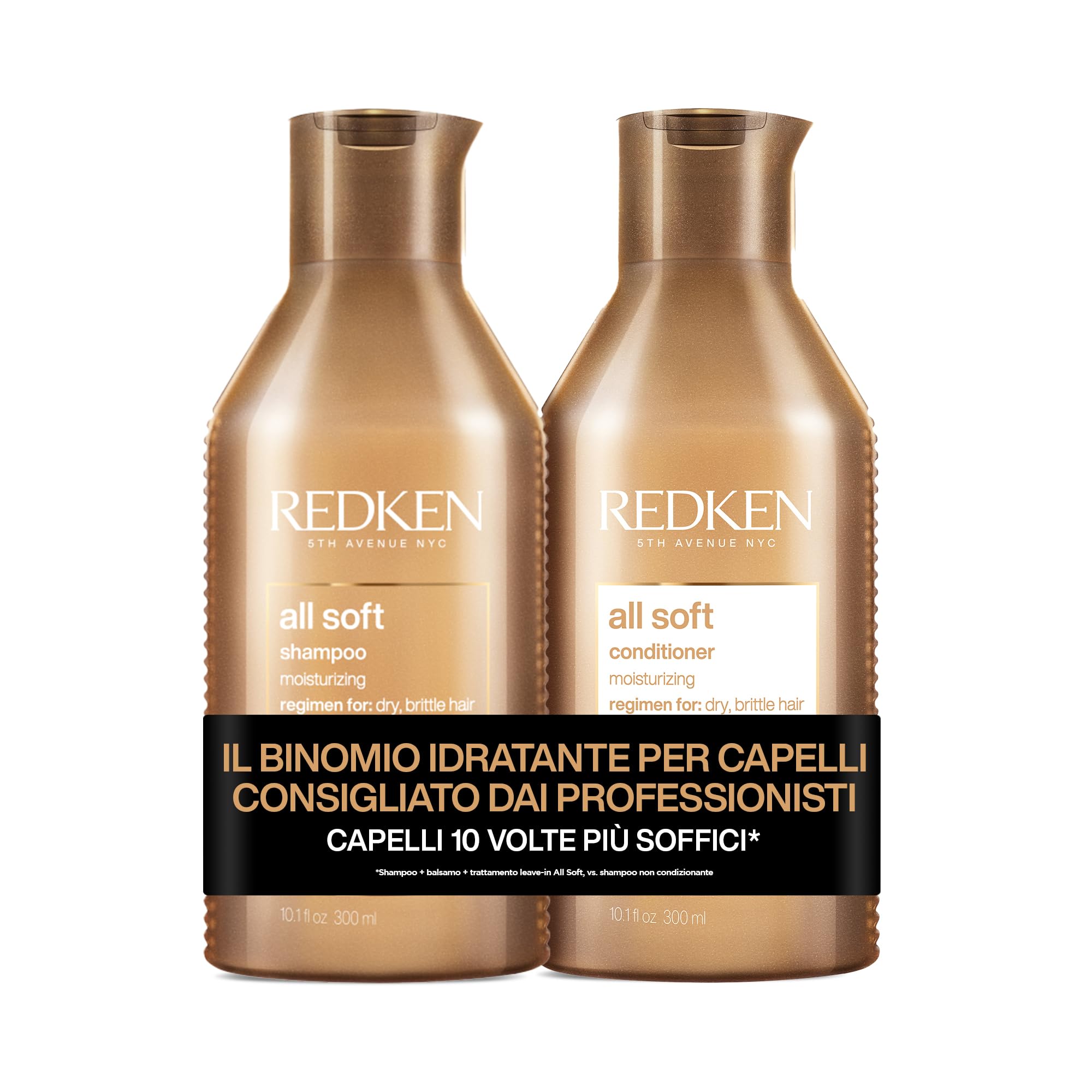 Redken | KIT Shampoo 300ml + Balsamo 300ml | Routine Professionale, Donna Idratazione e Brillantezza ai Capelli Secchi e Fragili, All Soft