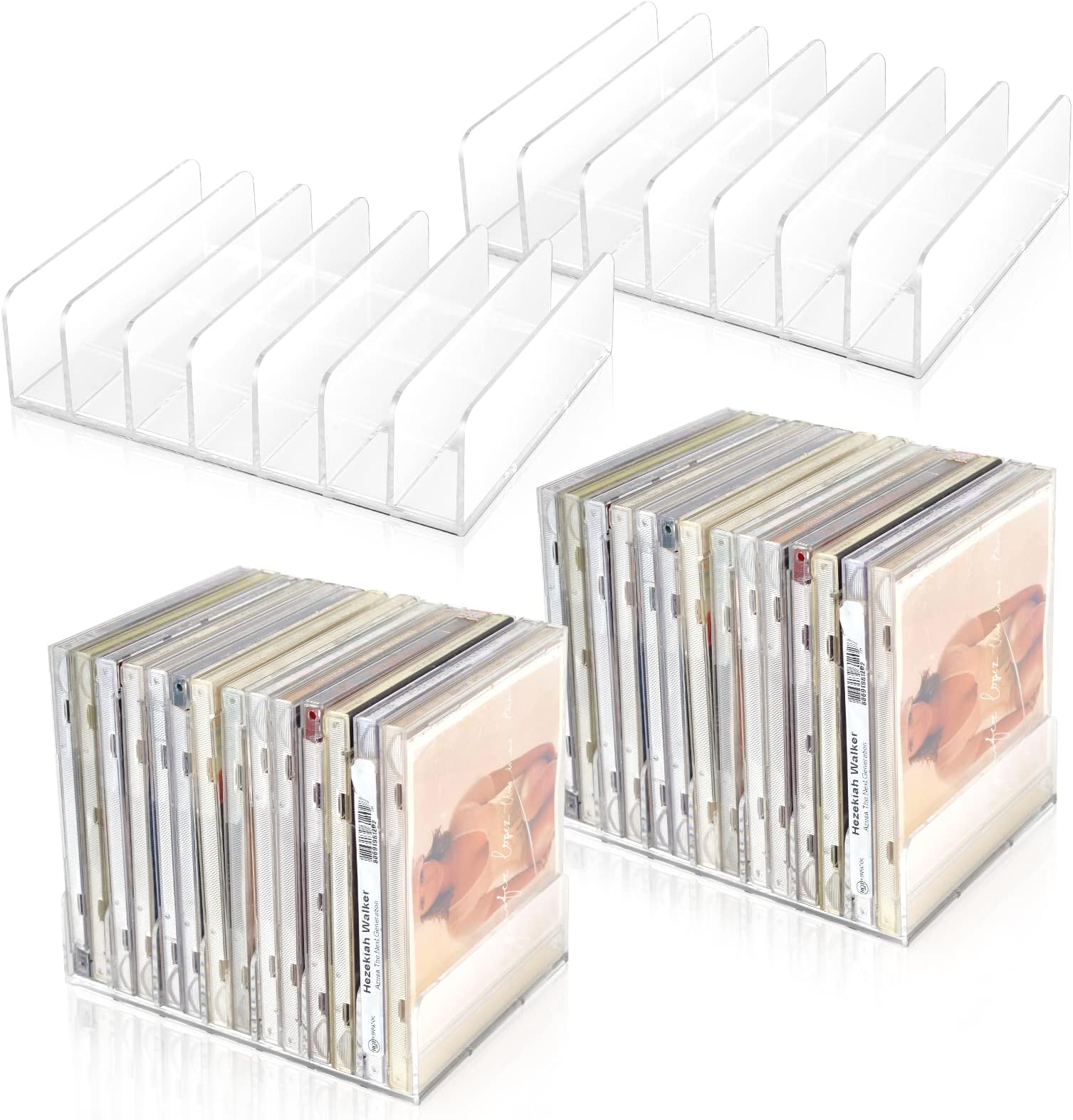 DLUGOPIS4 Pcs Clear Acrylic CD Holder with Rubber Feet Stackable CD DVD Display Rack CD Storage Rack Organizer Stand CD Tray Holds Up to 14 CD Cases for Media Shelf Storage and Organization No DVD