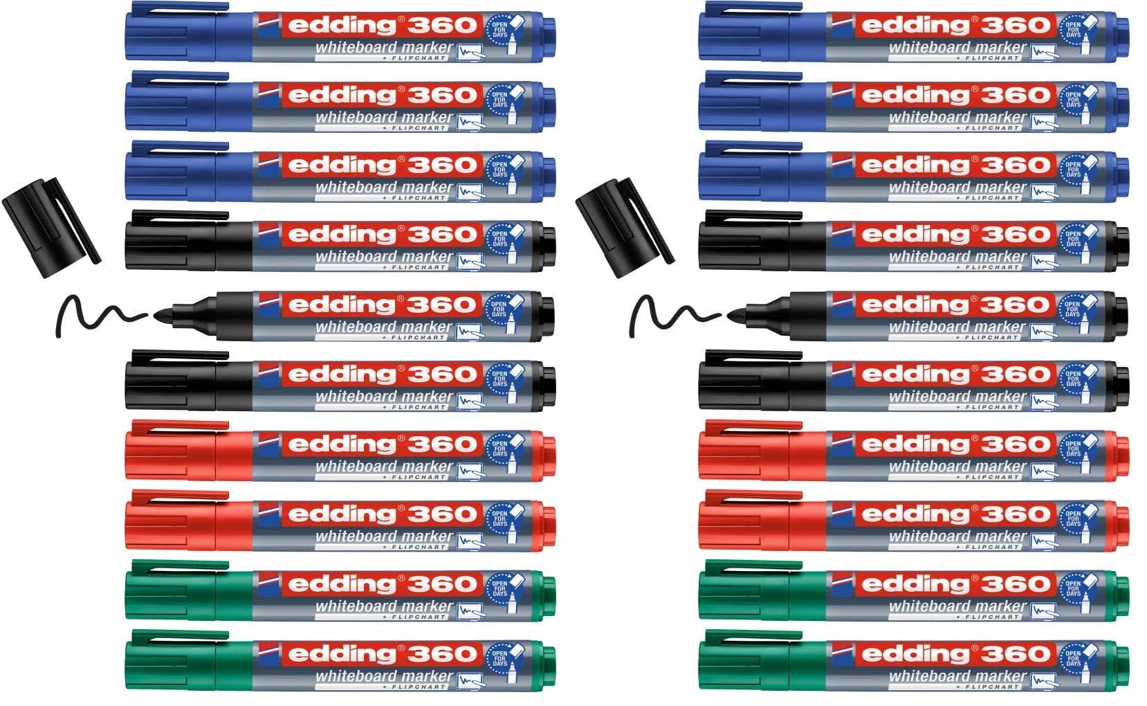 edding 360 Whiteboardmarker - bunte Farben - 10 Whiteboard Stifte - Rundspitze 1,5-3 mm - Boardmarker abwischbar - für Whiteboard, Flipchart, Magnettafel, Memoboard - Sketchnotes - nachfüllbar