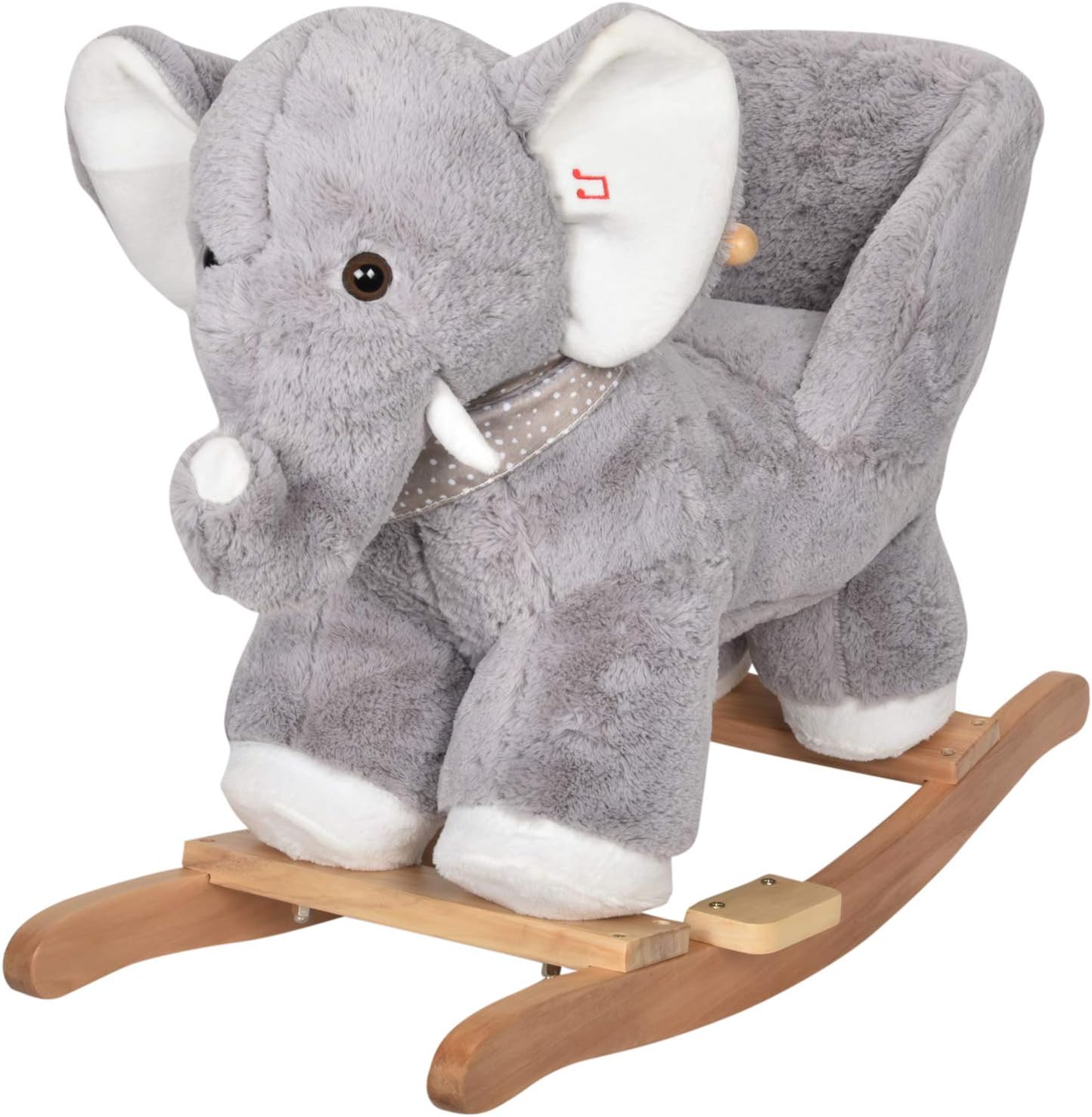 JOON Olli Ride-On Rocking Horse Elephant with Polkadot Scarf, Great for Childhood Development, Soft Materials Wooden Construction, Fun Musical Sounds, for Boys or Girls 1-3 Years Old, Gray-White