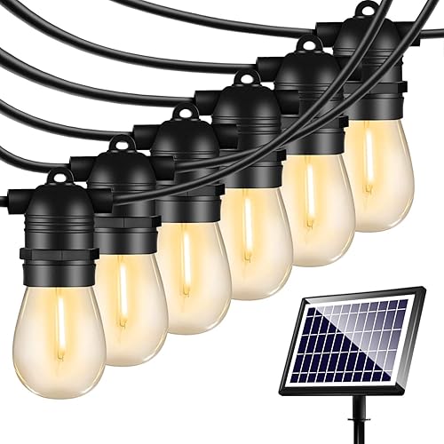 SUNAPEX Tira de luces solares para exteriores, luces solares impermeables de 96 pies para patio con bombillas Edison inastillables, luces solares