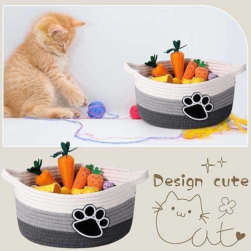 Miniatura 4 de Lindo contenedor organizador de almacenamiento para habitación del bebé con asas, tejido pequeño, 11.8 x 11.81 x 5.91 pulgadas (gris)