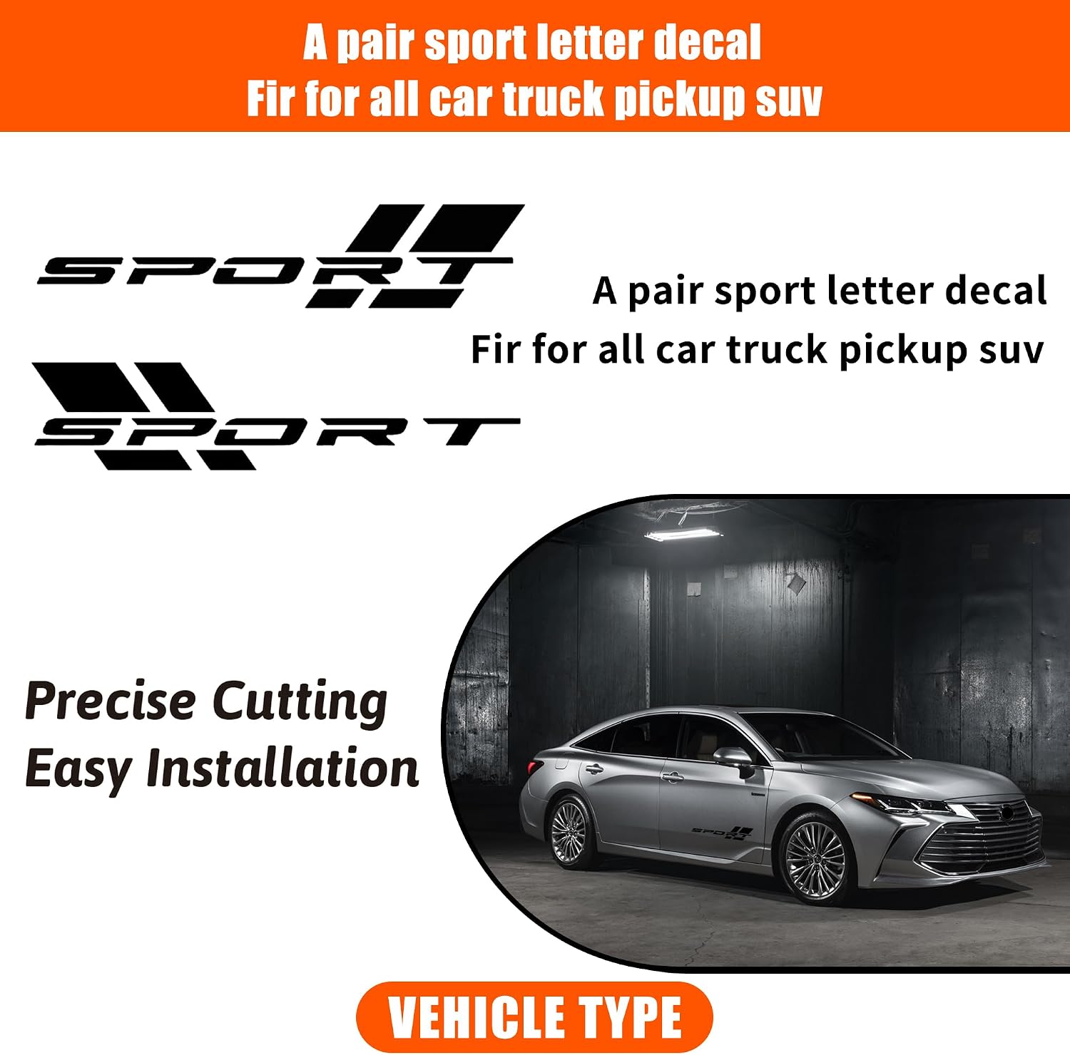 Zhizhong Car Sport Decal,16 Inch Vinyl Sticker Fit for All Cars Side (Matte Black)