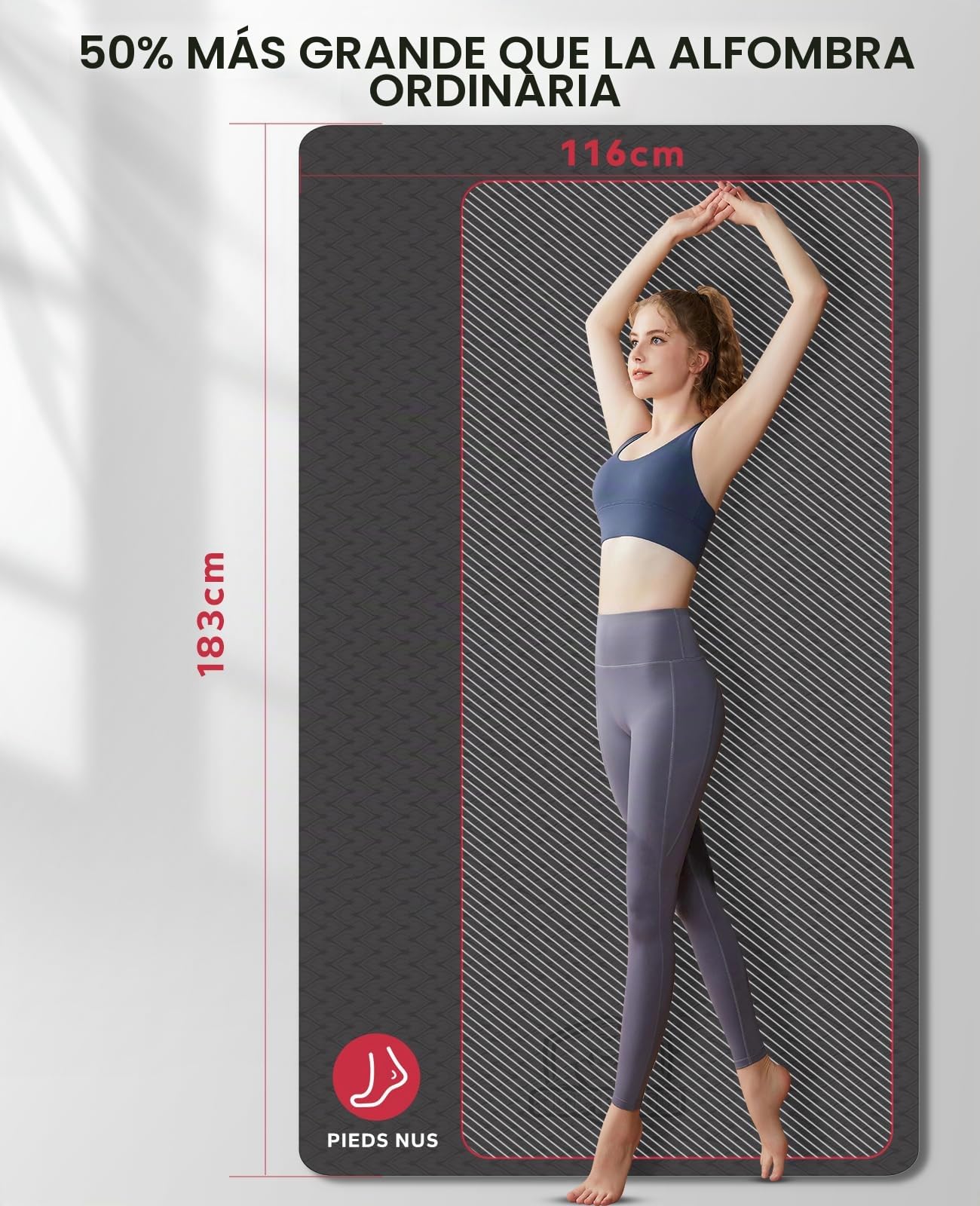 HAPBEAR Esterilla Yoga Grande, 183×116cm /198×137cm×6mm, Con Correas de Velcro y Bolsa de Transporte, Antideslizante Colchoneta Deporte Fitness, Yoga Mat en Casa para Mujeres y Hombres