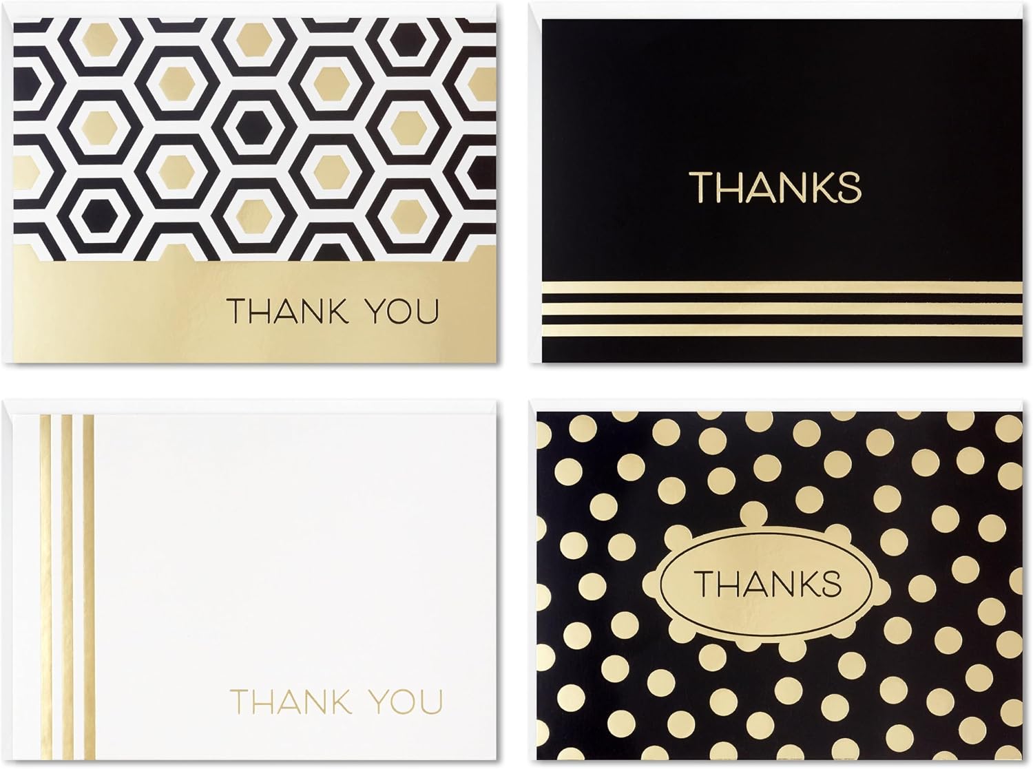 Hallmark Pack of 40 Thank You Cards in 4 Designs, Boxed Multipack, Gold Foil, Black, White