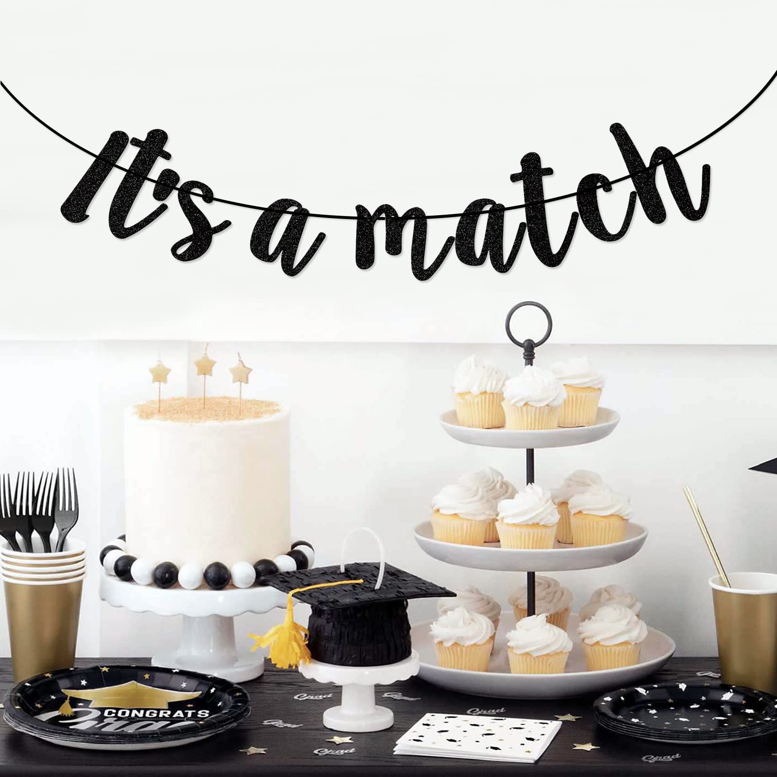 "It's A Match" Banner - Red Glitter Match Day Sign, Medical Residency Graduation Party Decor, Cardboard Letters With String