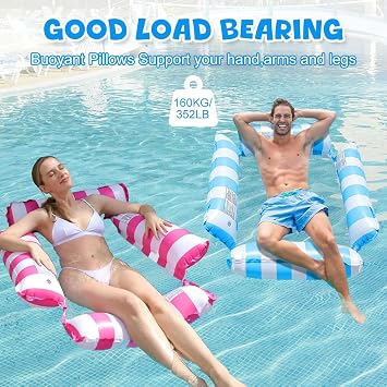 2 Pack Lilo Pool Inflatables,4 in 1 Water Hammock With 1 Air Pump, Cool Mesh Adult Swimming Floats Pool Toys Sofa Lounger Chair Seat Mattress for Lazy River Beach Adults