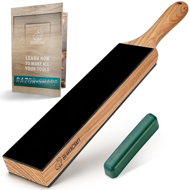 BeaverCraft Leather Strop for Knife Sharpening - Dual-Sided Knife Strop with Stropping Compound Kit - Honing Strop Block