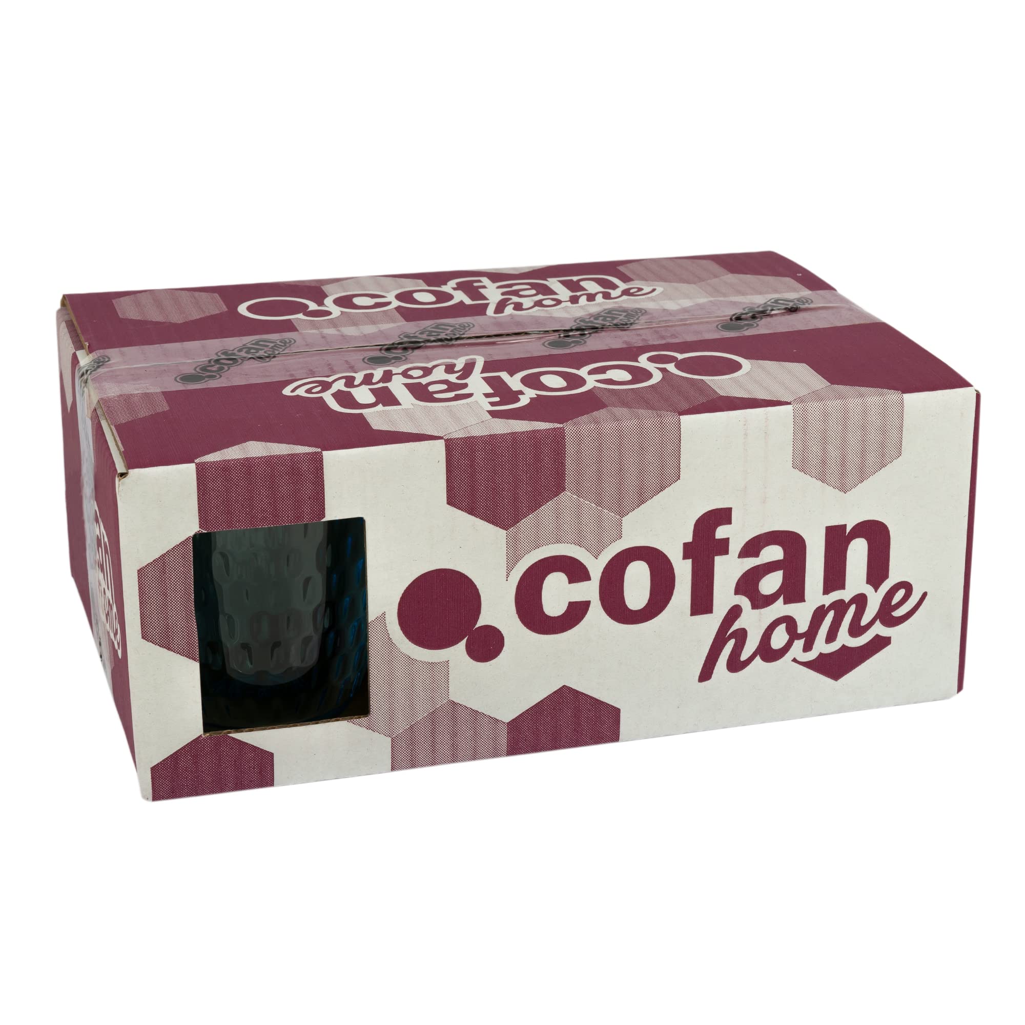 Set 6 Bicchieri D'Acqua Cofan Modello Ópalo - Vetro, 29 Cl, Altezza 8,5 Cm, Colore Blu, Rilievo Geometrico Interno, Lavabili In Lavastoviglie