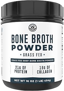 16oz Bone Broth Protein Powder From Grass Fed Beef - Unflavored, Single Ingredient - Rich in Collagen, Glucosamine, Gelati...