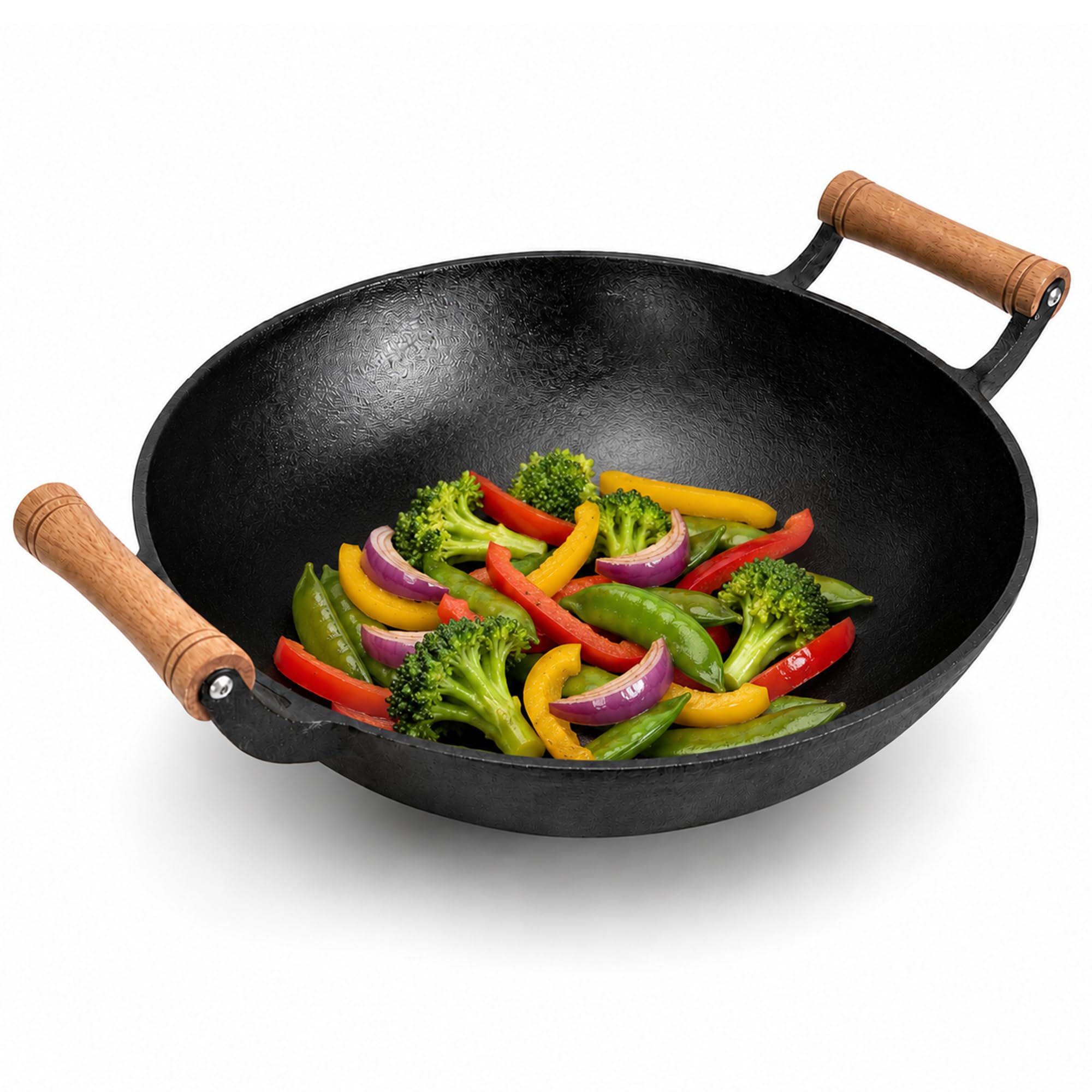 Silk Route Home Cast Iron Wok 32cm with Beechwood Handles