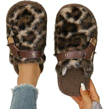 Women's Fashionable Fur Slippers with Leopard Print for Lightweight Non-Slip Fluffy Outdoor Use Comfortable Flat Heel Plush House Slides Dark Brown 40-41