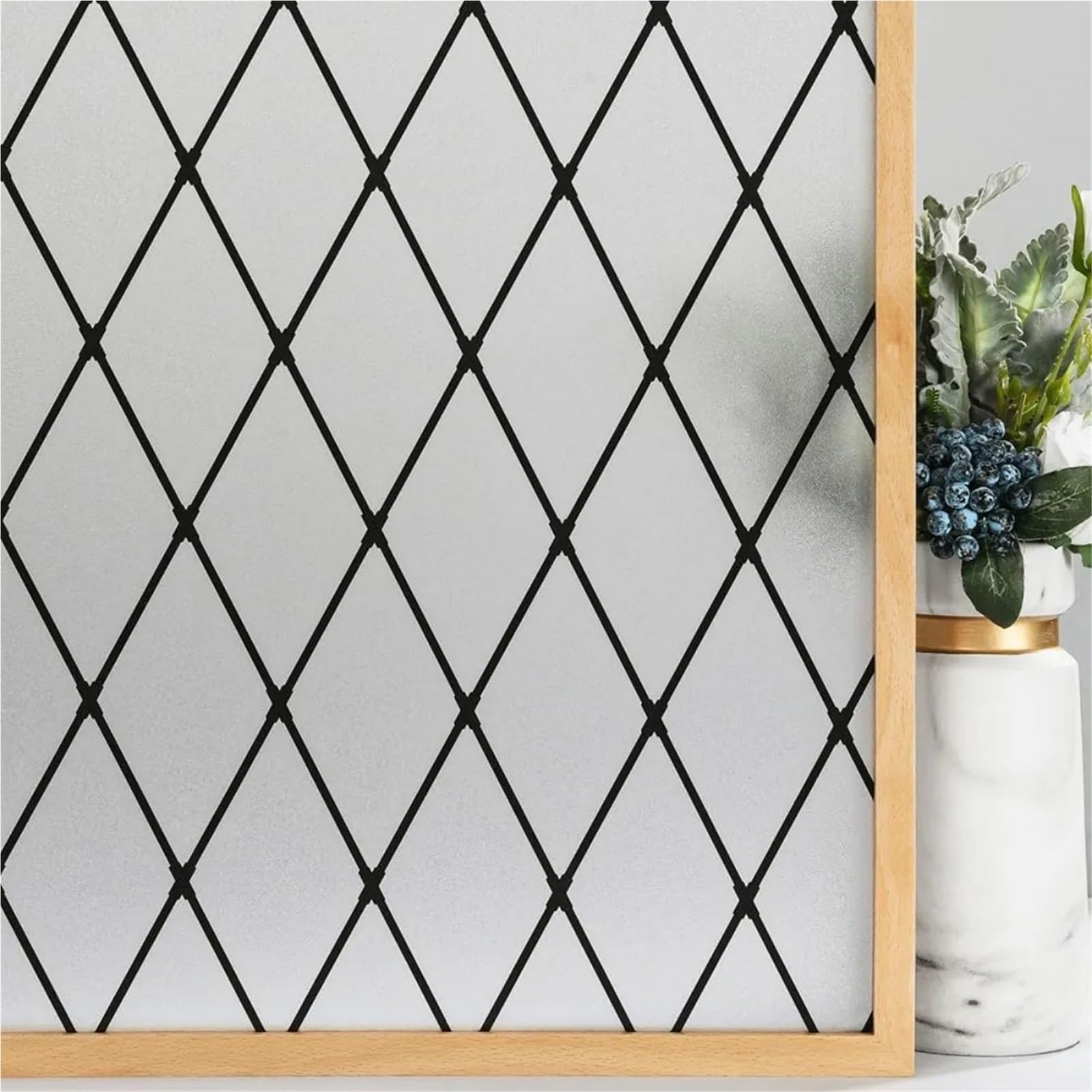 SHALLEZSOU Window films Frosted Lattice Window Film Static Cling Privacy Decorative Glass Vinyl Removable Sun Blocking Anti-UV For Home Windows(45x100cm)
