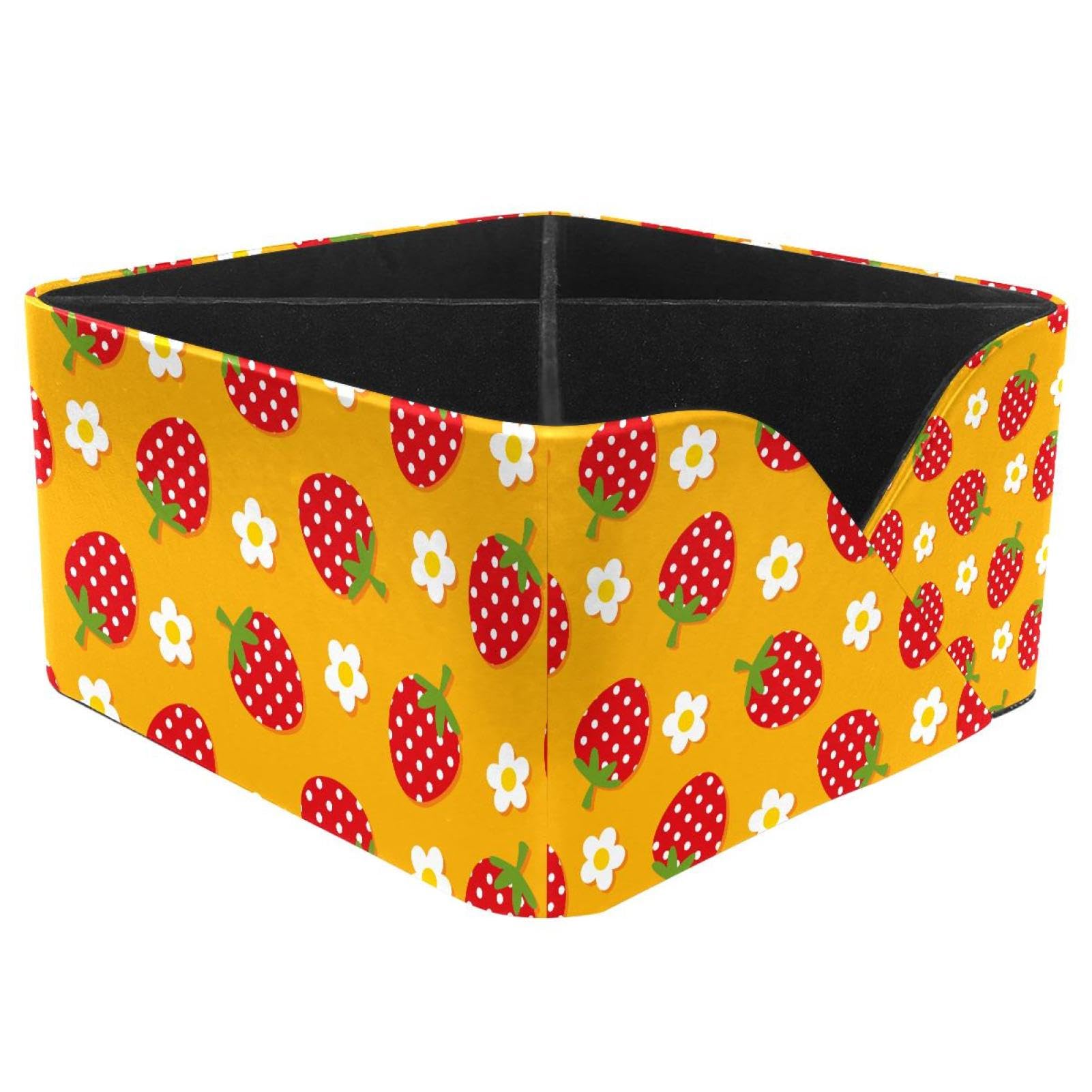 KengjuTesu Strawberry Pattern Desktop Organizer Pen Holder, Rectangular Pencil Cup for Office, Study and Makeup Stations