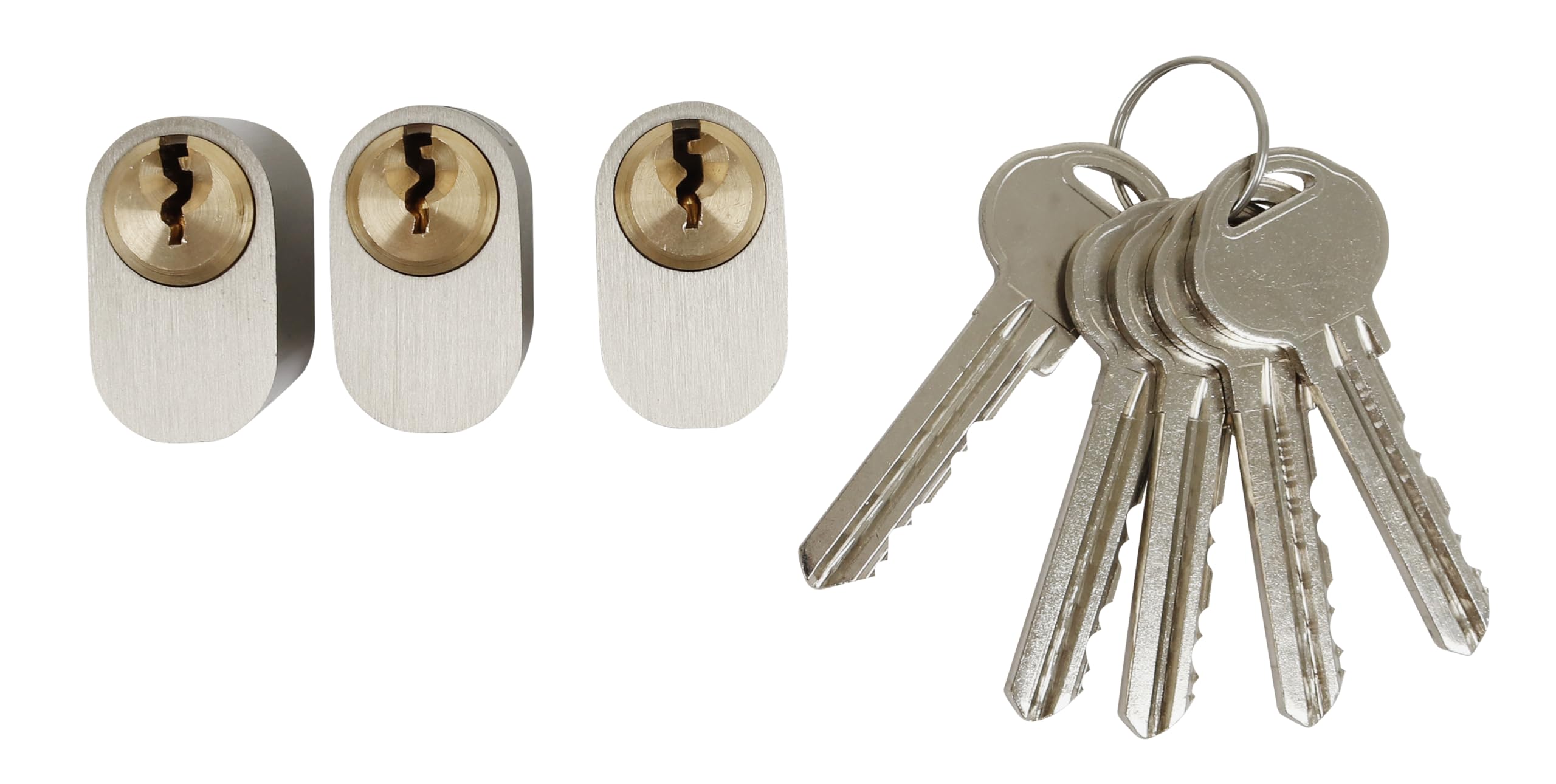 HOME It® Cylindre Ovale de Sécurité 7 Goupilles - 3 Clés Incluses - Lot de 3 - Corps Nickelé 32x20x35 mm