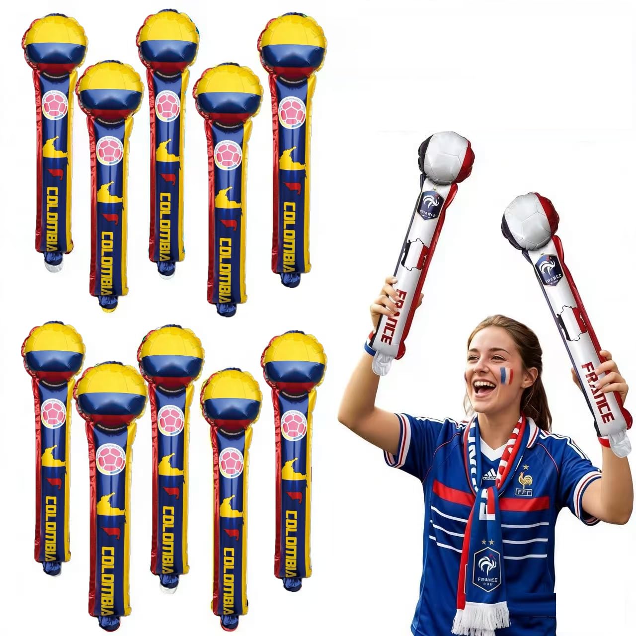 2026 World Cup football stick balloon, 24 inch support stick balloon, national flag aluminum film cheering props for baseball fans (50 PCS)