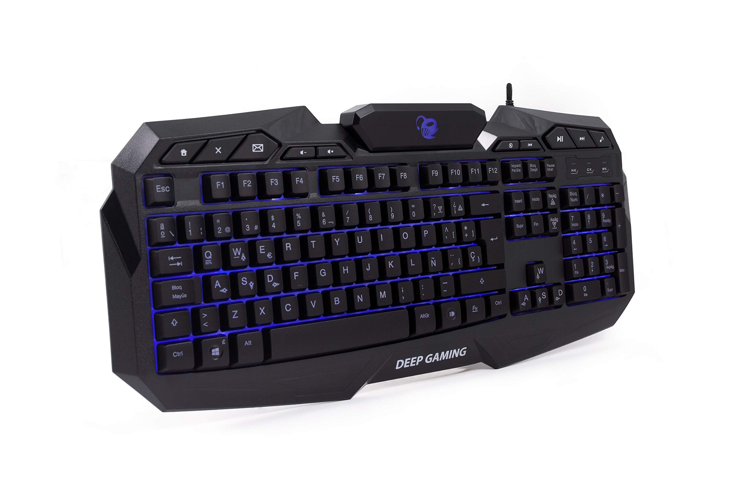 Deep Gaming X-Wing Setup Gaming 4 en 1: Teclado Membrana QWERTY con Ñ retroiluminado, ratón óptico LED 2400 dpi, Auriculares Gamer con micrófono, Alfombrilla Antideslizante. PC/Xbox One/PS4, Negro