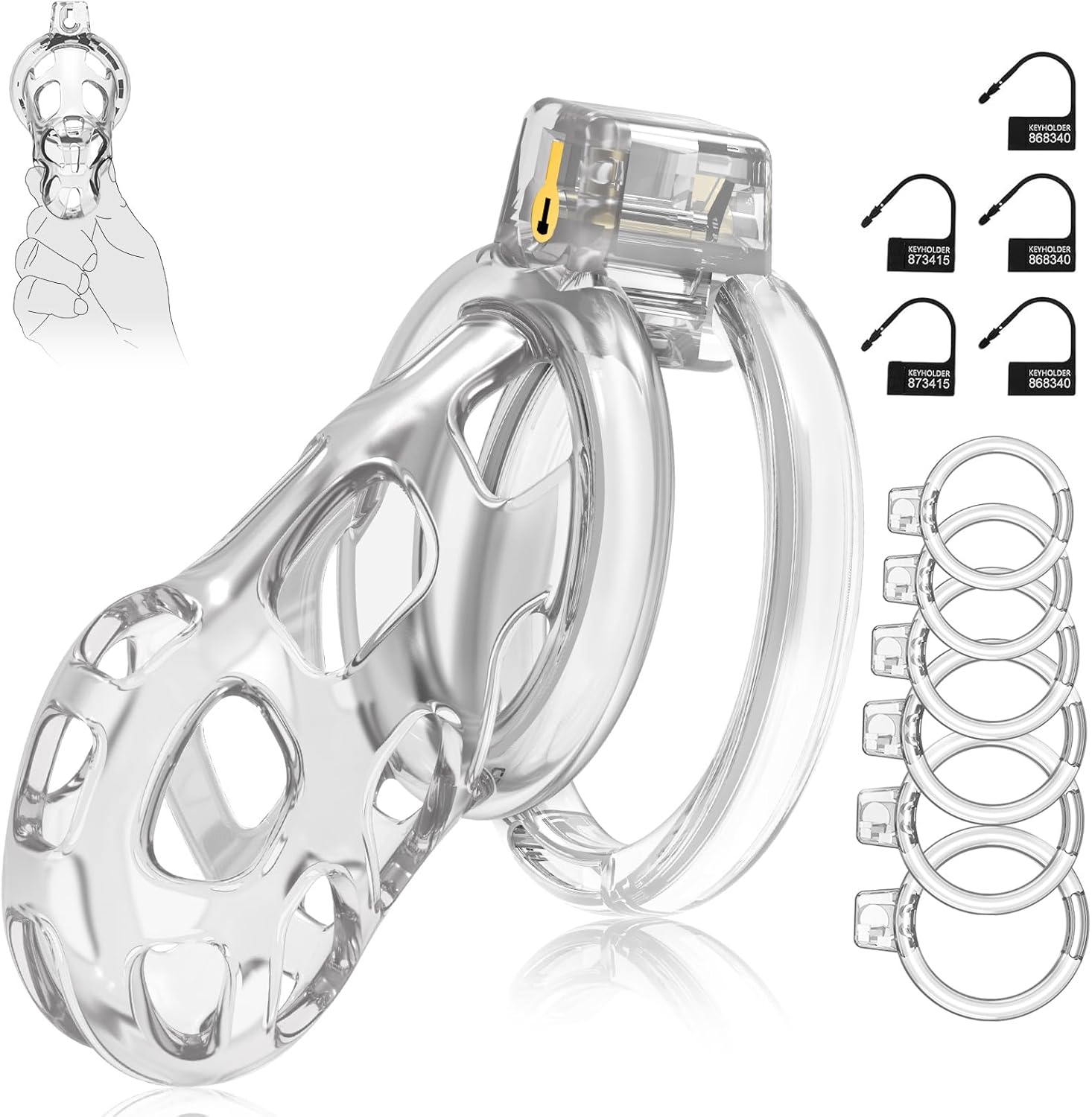 Male Chastity Cage Devices - Soft Silicone Cock Cage Lightweight for Man Penis Bondage, Pink Sissy Chasity Lock Cage Invisible Use with 6 Penis Rings, BDSM Sex Toys for Men