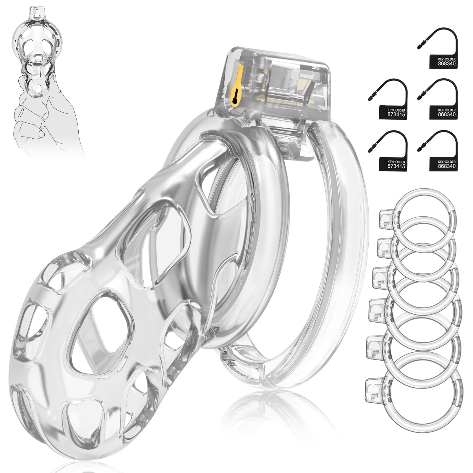 Male Chastity Cage Devices - Soft Silicone Cock Cage Lightweight for Man Penis Bondage Transparent Chasity Lock Cage
