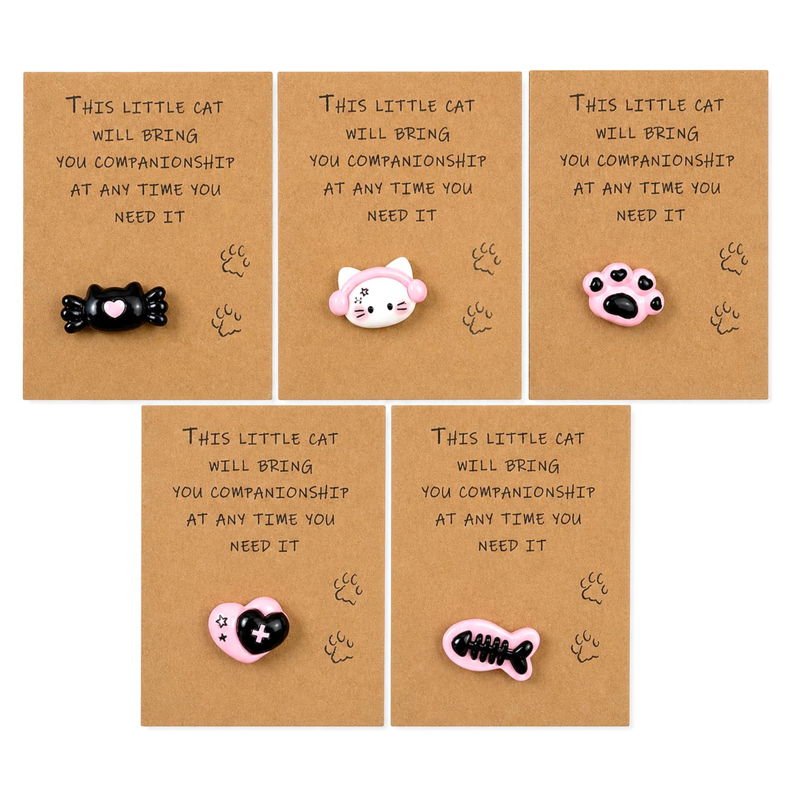 5 Pcs Pocket Hug, Resin Cat with Inspirational Cards, Mini Gifts for Girl