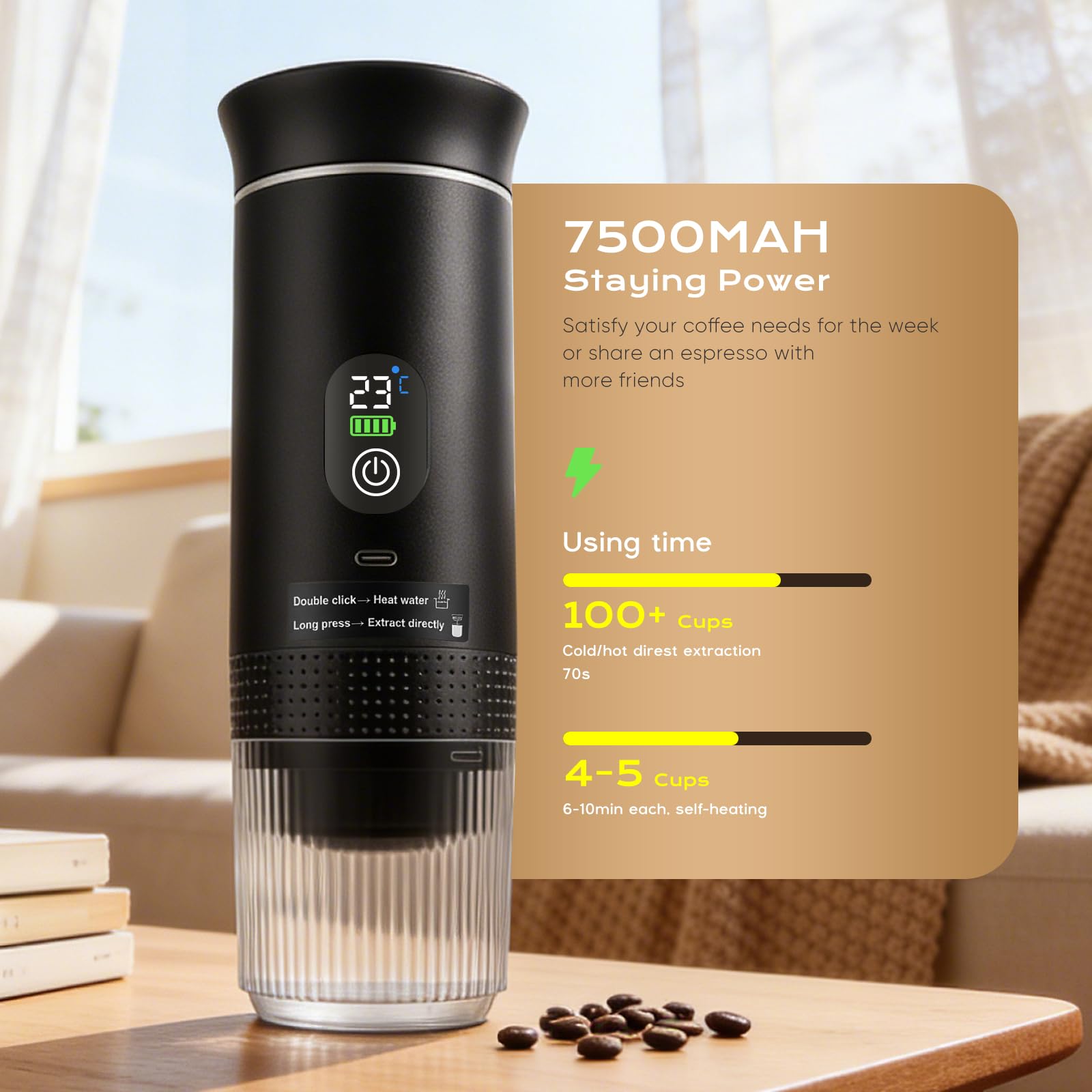 Macchina Caffè Portatile 20 Bar, 3 IN 1 Macchina Espresso Portatile Compatibile con Capsule Piccole/Grandi e Caffè Macinato, Auto-Riscaldamento, Caffettiera Portatile per Viaggi Campeggio Auto