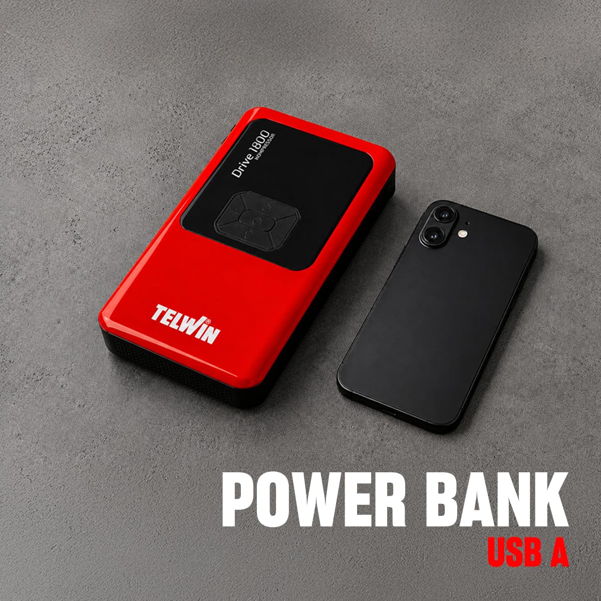 Telwin Drive 1800 Kompressor, Démarreur Booster Multifonction 12V Portable et Ultra-Compact pour Voiture, Moto, Bateau avec Compresseur Intégré, Powerbank et Lampe LED, 1800A démarrage Max