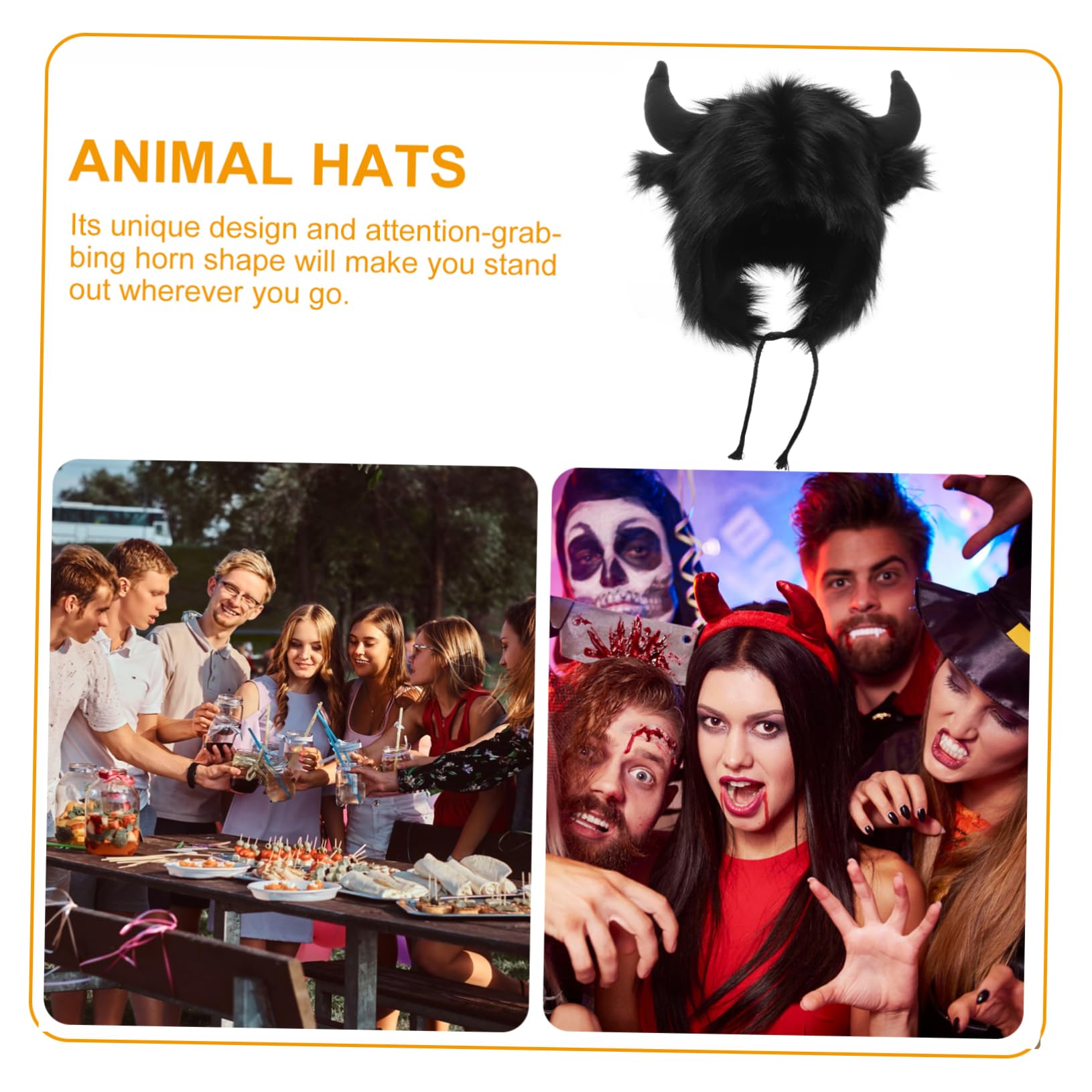 FRCOLOR Tapa del oído de bocina Sombrero gracioso divertido fiesta sombreros de disfraces de animales sombrero lindo sombrero con orejas de animales sombreros Felpa Negro