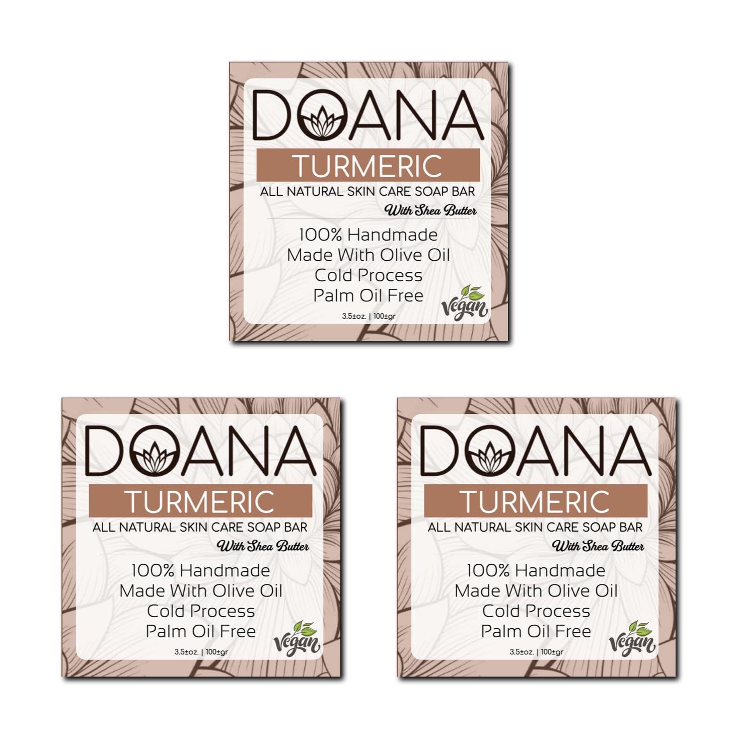 Turmeric Soap Bar - Now With SHEA BUTTER - Vegan, Olive Oil and Coconut Oil, Palm Oil Free, Reduces Acne, Fades Scars, Cleanses Skin, Keeps Skin Smooth and Elastic, Lightens Up Skin tone (3 PACK)