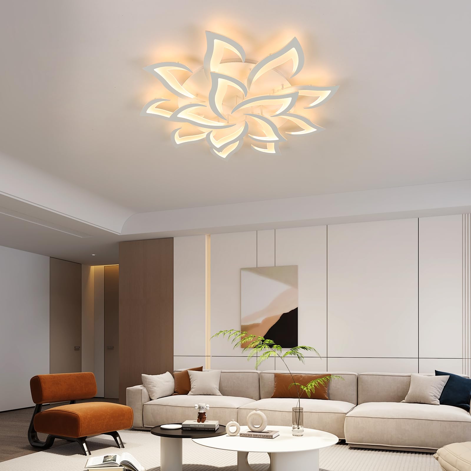 Goeco Lamparas de Techo LED Regulable, 84W Ø 96 CM Plafon LED Techo Forma de Floral con Mando a Distancia 3000K-6500K 14 Pétalos Lámpara de Araña Para Salon Dormitorio, Blanco