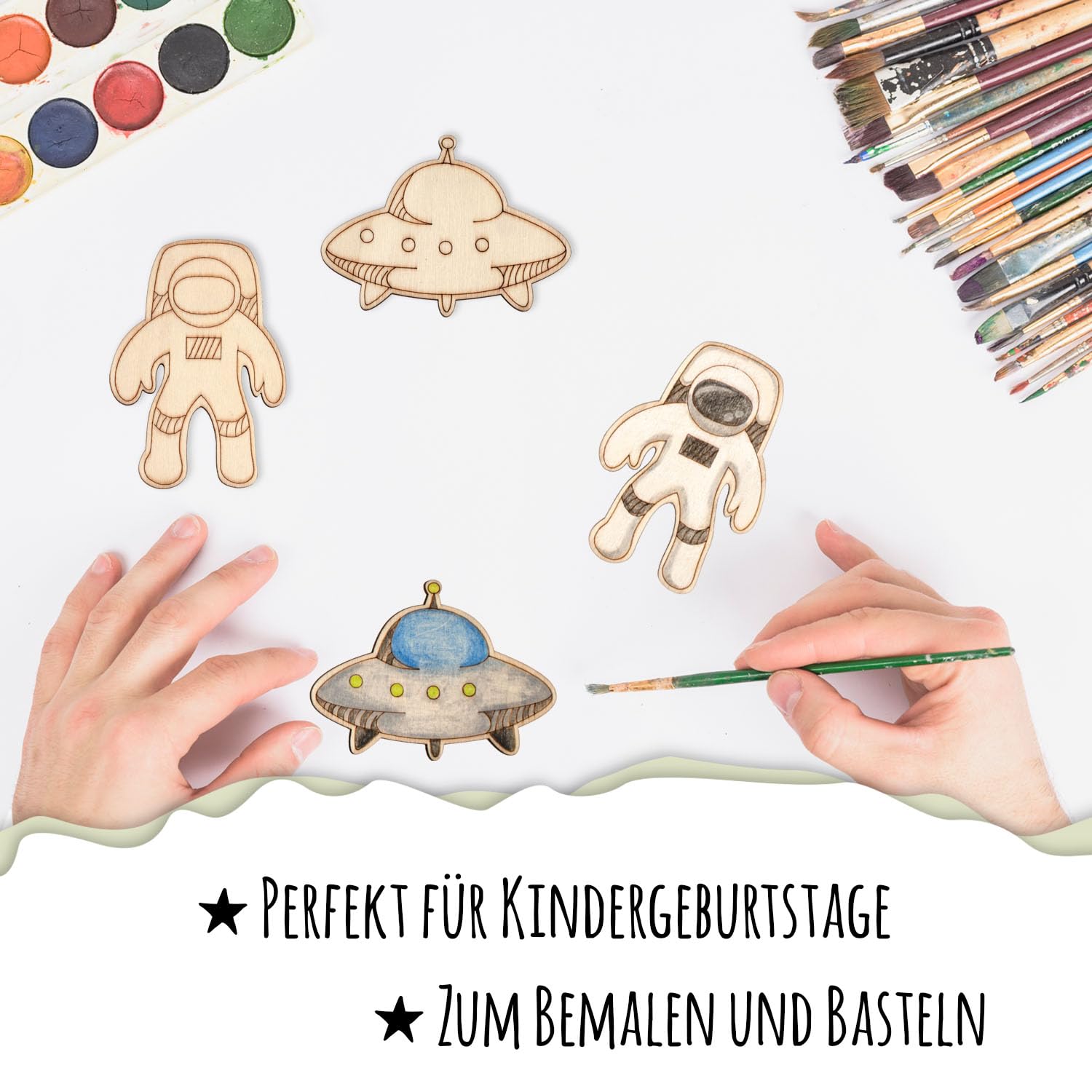 10 Holzmotive Weltall Zum Anmalen - Astronaut & Ufo Für Kinder