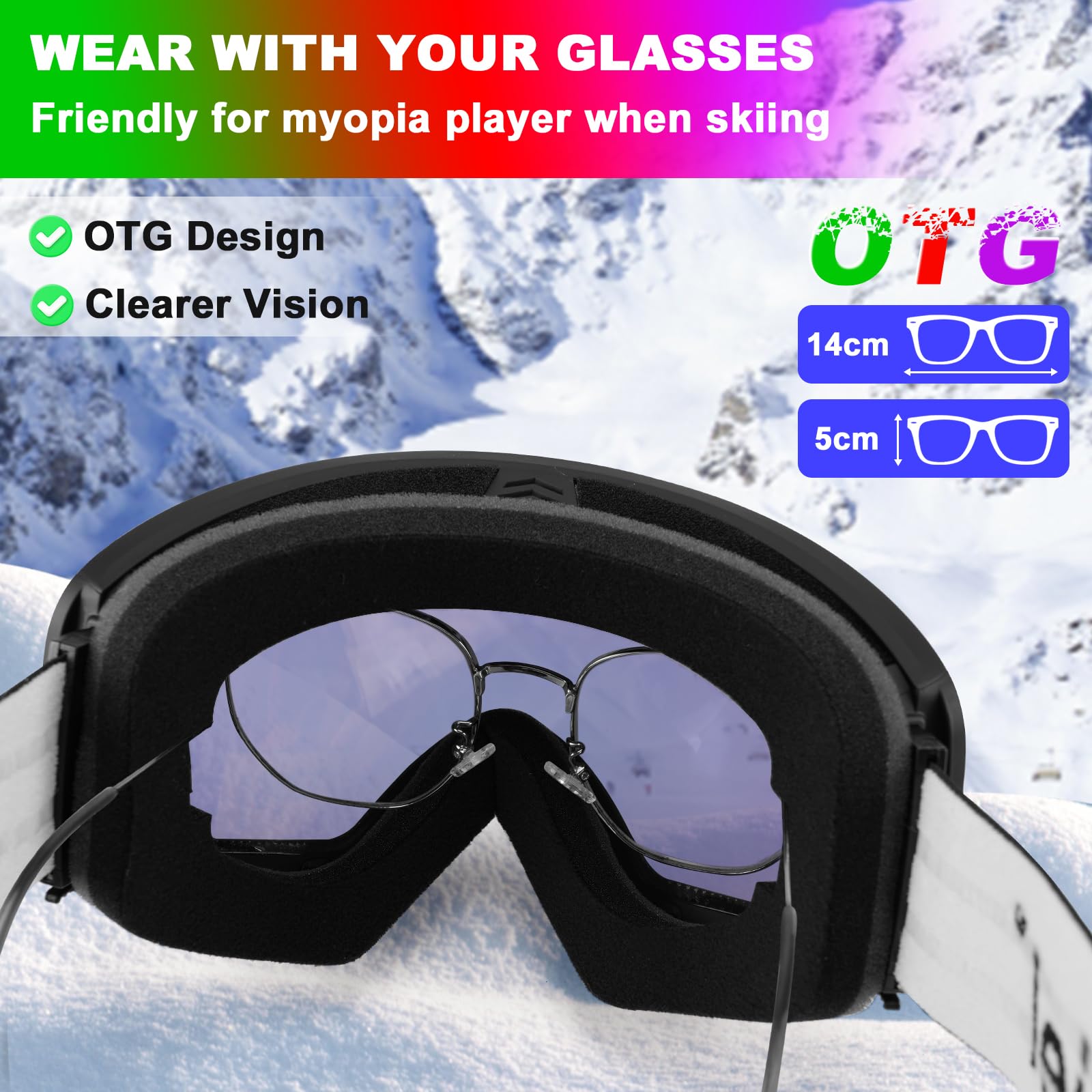 Trusiel Maschera Sci, Occhiali da Sci OTG, Anti Nebbia Anti-UV Maschera da Sci Donna Uomo, Occhiali da Sci Casco Compatibile per Sci Snowboard Sport Invernali