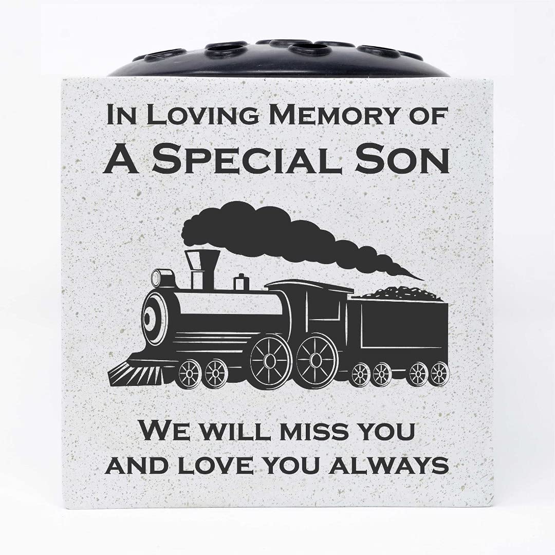 Angraves Special Son Steam Train Memorial Graveside White Flower Bowl Vase Pot
