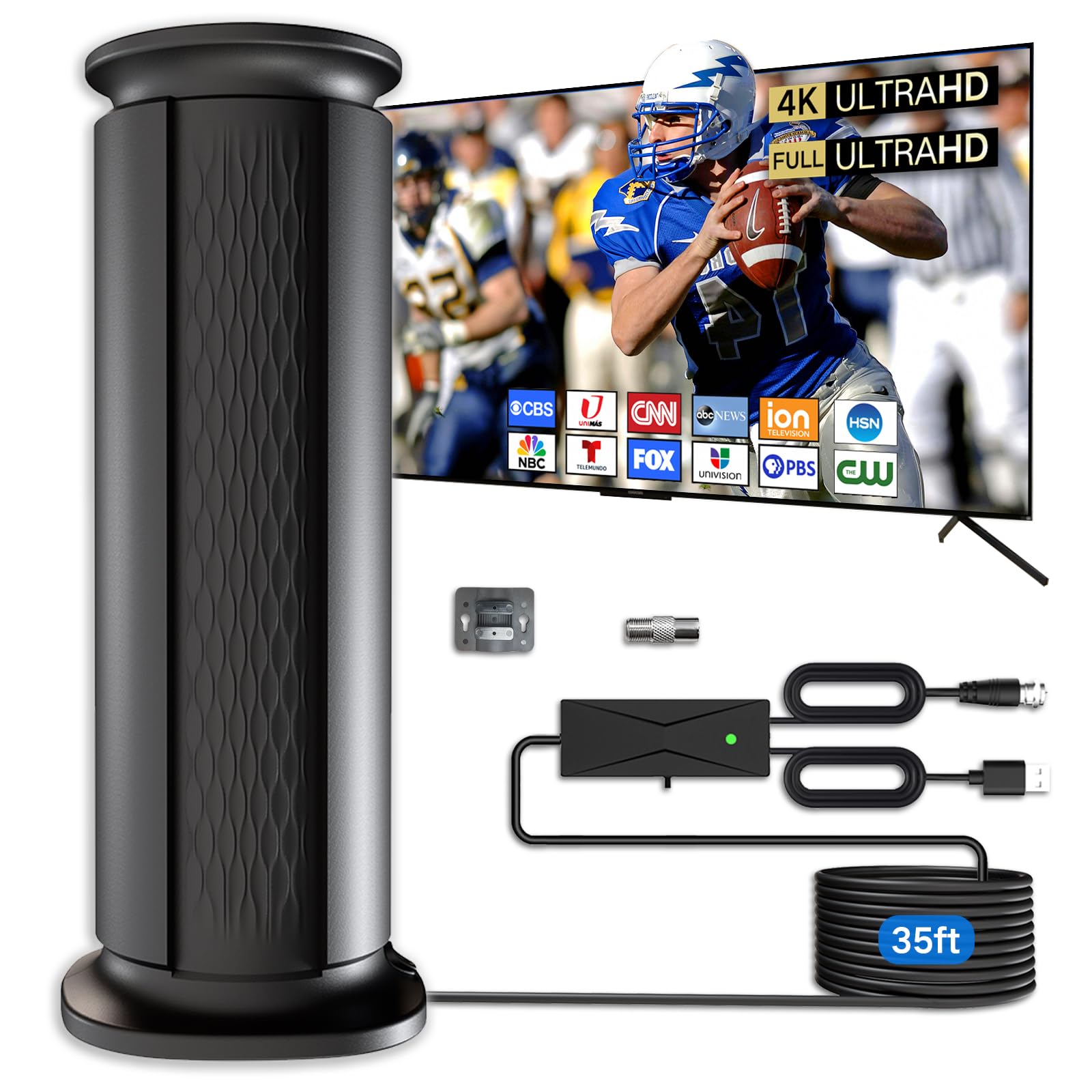 Antena de TV mejorada 2025 de hasta más de 2200 millas de alcance, la mejor antena digital para televisores inteligentes para interiores y exteriores, canales locales 4K, antena HDTV amplificada de