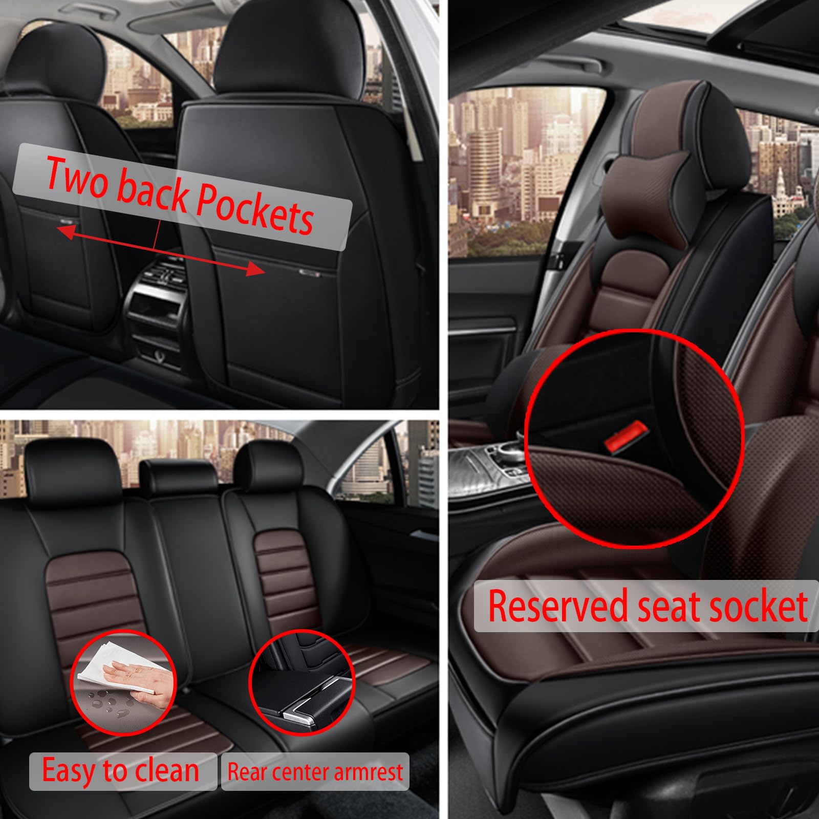 Car Seat Cover for KIA Telluride 2020-2024,Premium Leather Seat Cover,Non-Slip Waterproof Breathable Automotive Seat Covers Fit for Most Cars,(Brown & Classic Black,Full Set with Pillow)