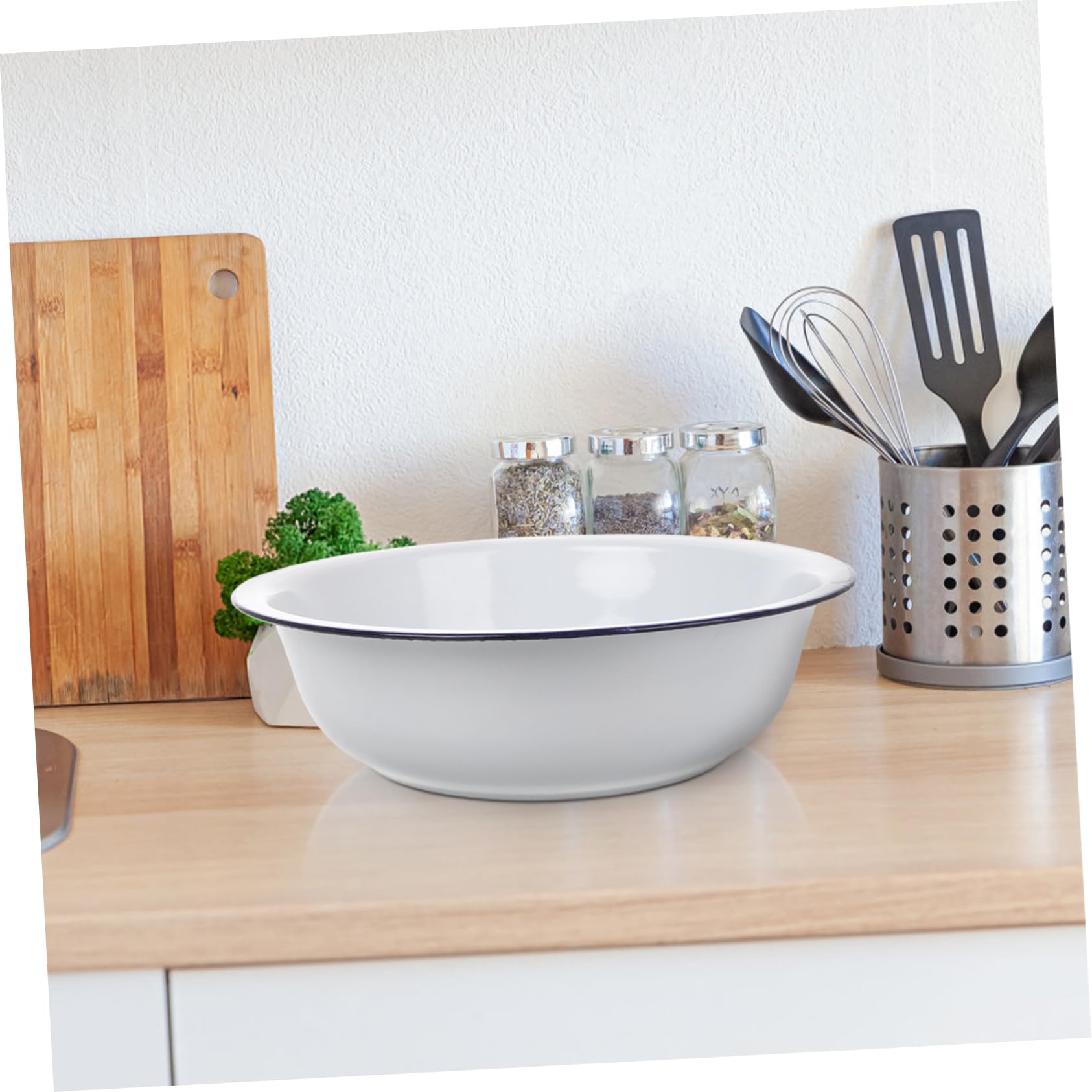 jojofuny Cuenco Adecuado para Cocina Retro y Uso Doméstico Grande de Esmalte Blanco para Mezclar Capacidad Amplia, Versátil y Fácil de Limpiar