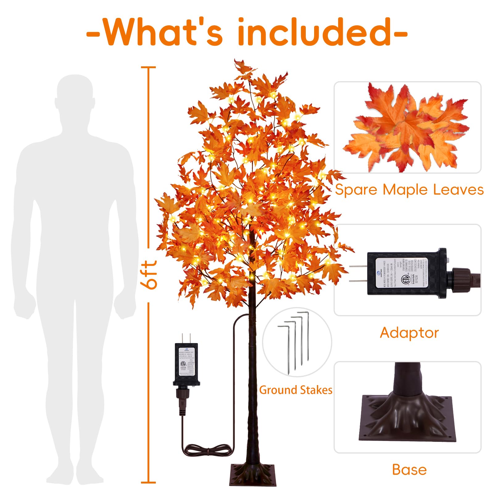 Seasonal Buddy Set of 2 6FT 120LED Artificial Lighted Maple Tree Warm White Fall Decorations Indoor Ourdoor, Orange