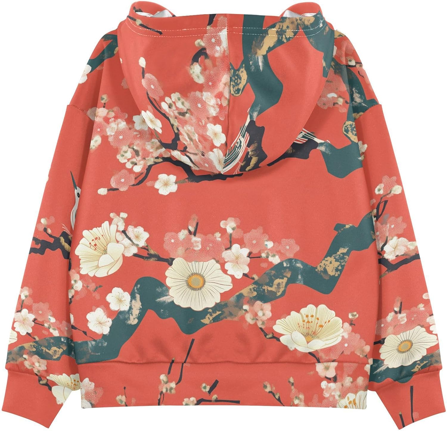 ZZXXB Plum Flowers and Bird Kids Sweatshirts Boys Girls Hooded Kangaroo Pocket Pullover Tops XS-XXL